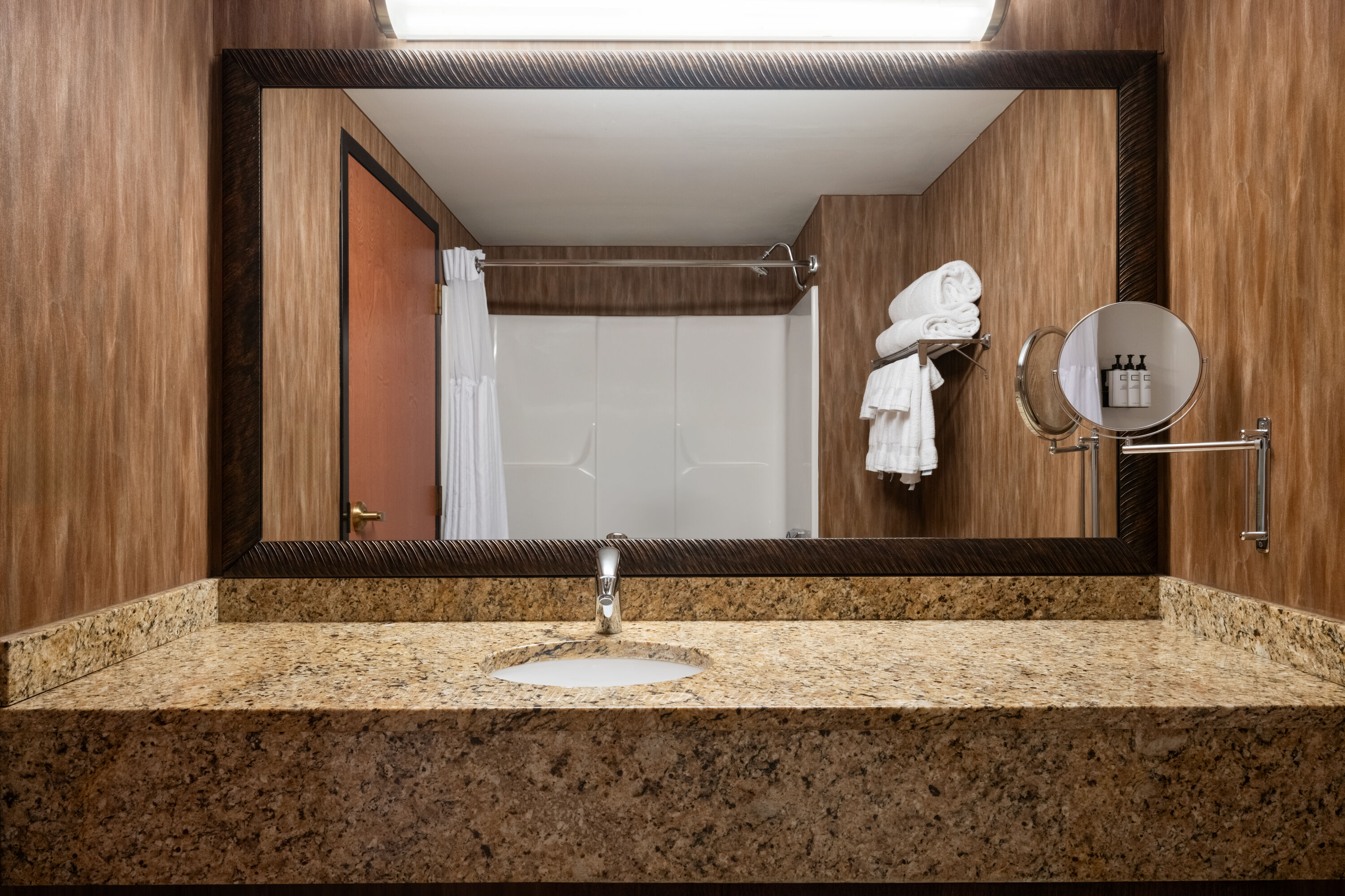 Guest room bath at the Wyndham Moline on John Deere Commons in Moline, Illinois
