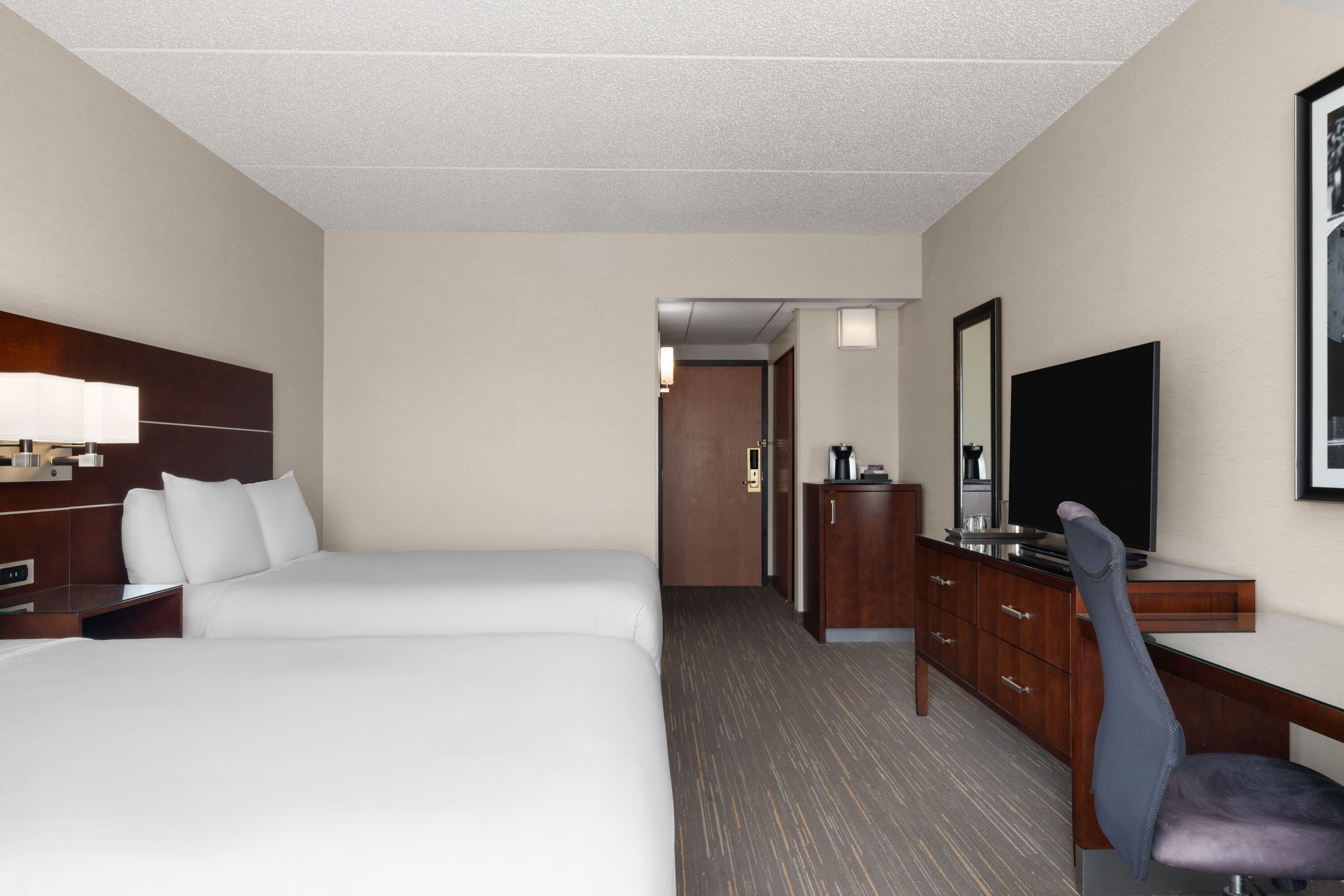 Guest room at the Wyndham Moline on John Deere Commons in Moline, Illinois