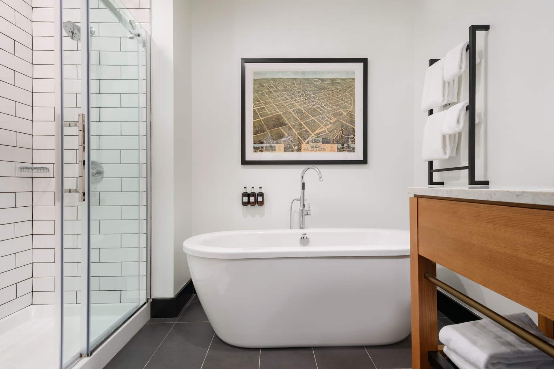 Guest room bath at the Origin Lexington, a Wyndham Hotel in Lexington, Kentucky