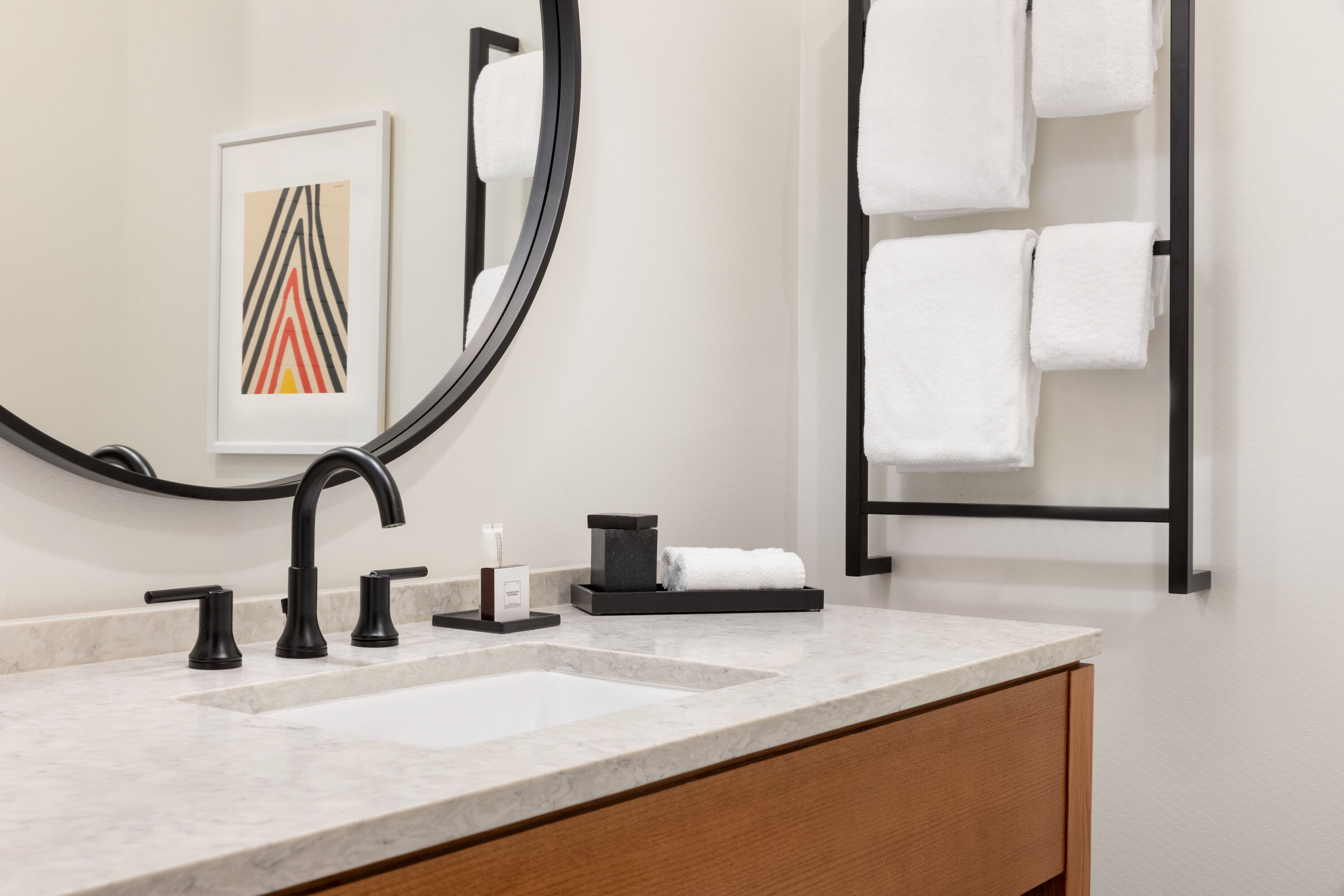 Guest room bath at the Origin Lexington, a Wyndham Hotel in Lexington, Kentucky
