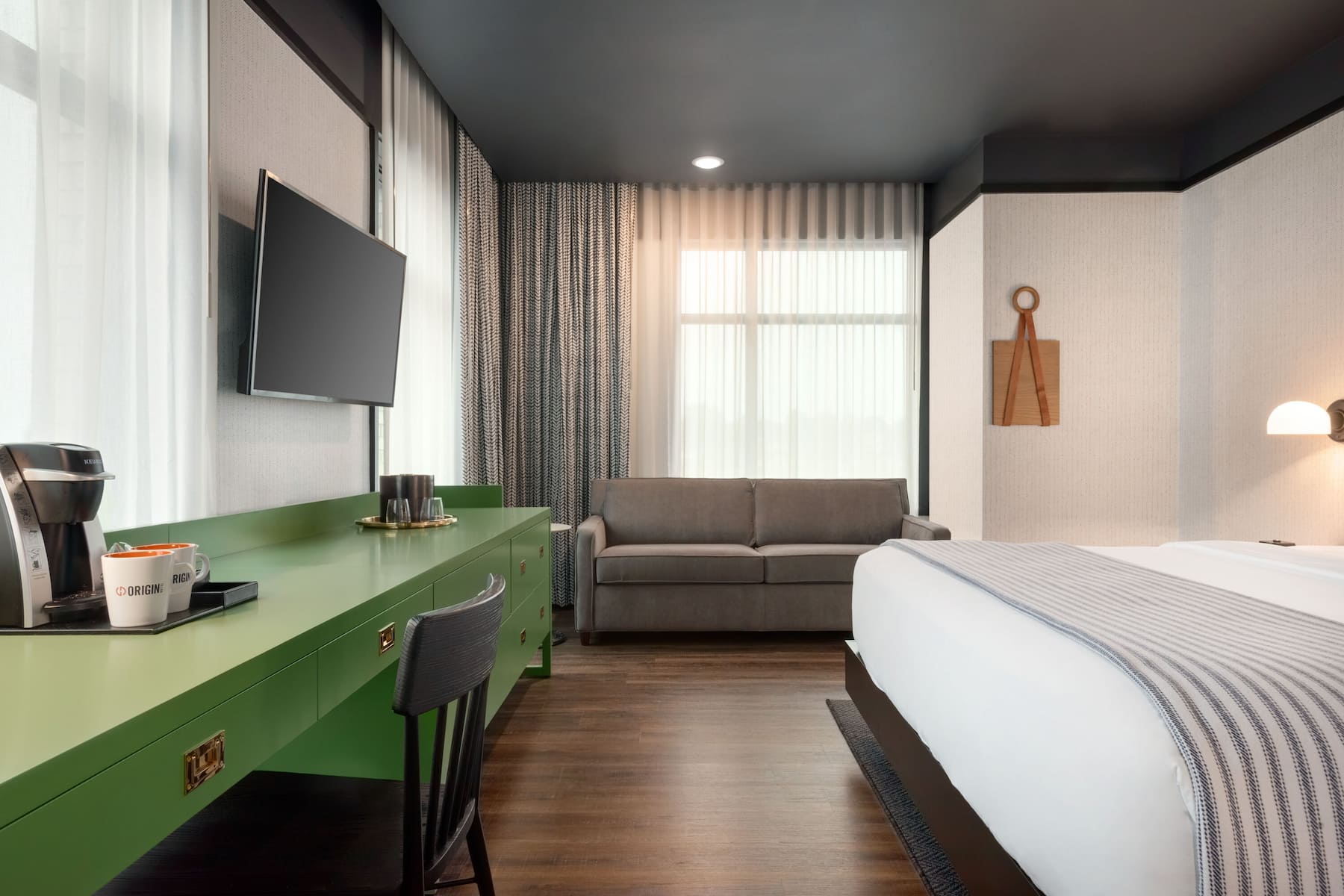 Guest room at the Origin Lexington, a Wyndham Hotel in Lexington, Kentucky