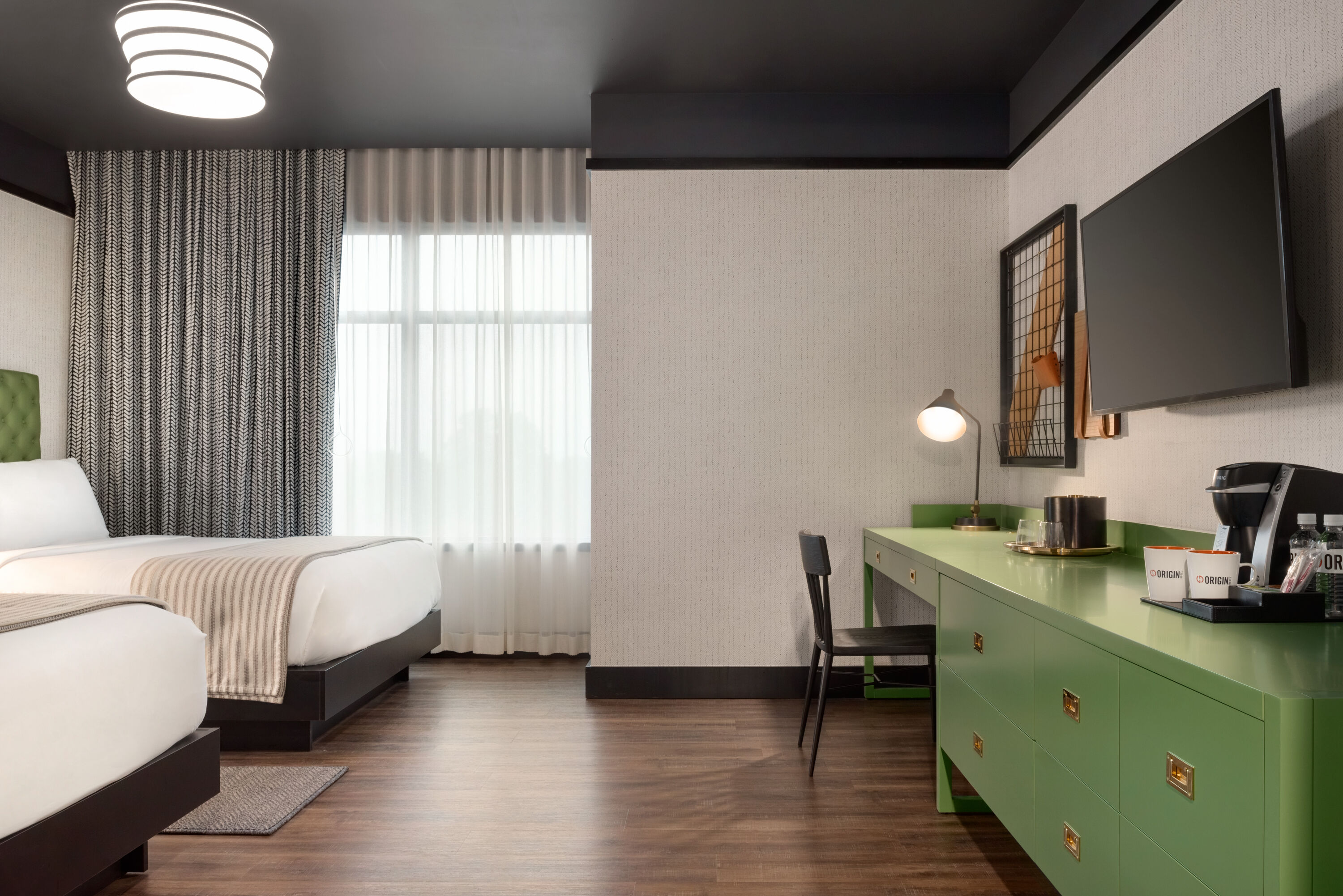 Guest room at the Origin Lexington, a Wyndham Hotel in Lexington, Kentucky