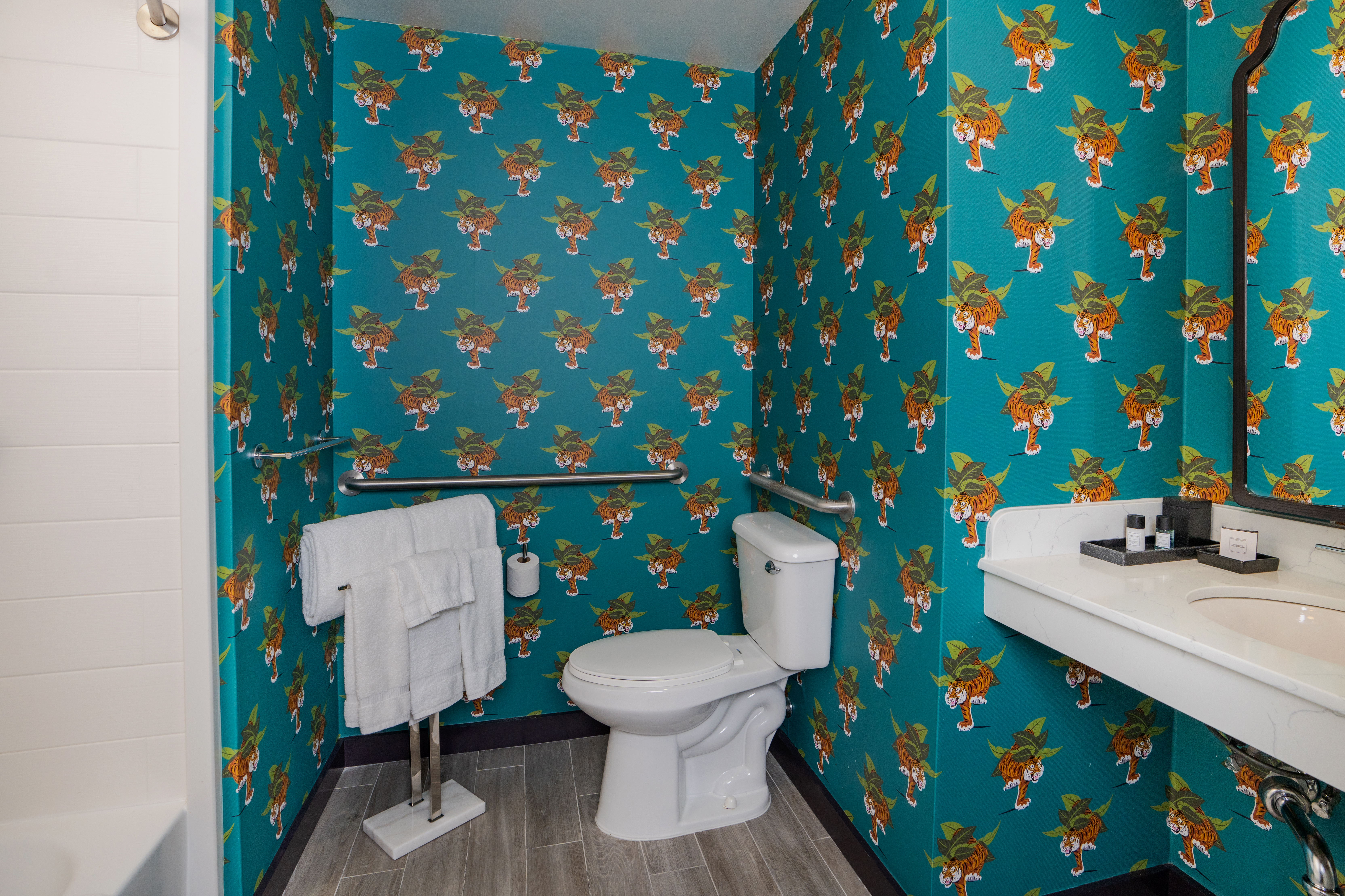 Guest room bath at the Origin Baton Rouge, a Wyndham Hotel in Baton Rouge, Louisiana