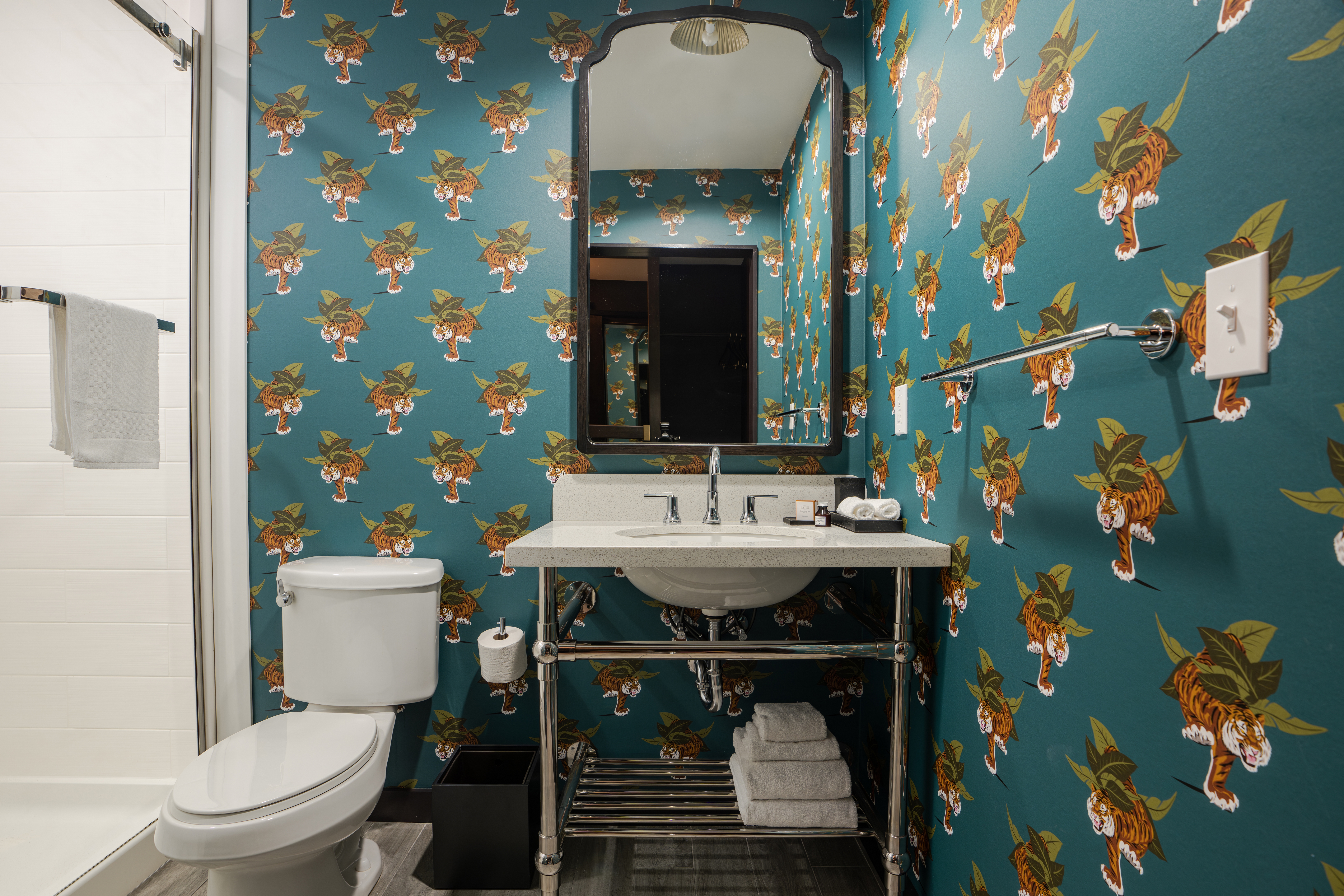 Guest room bath at the Origin Baton Rouge, a Wyndham Hotel in Baton Rouge, Louisiana