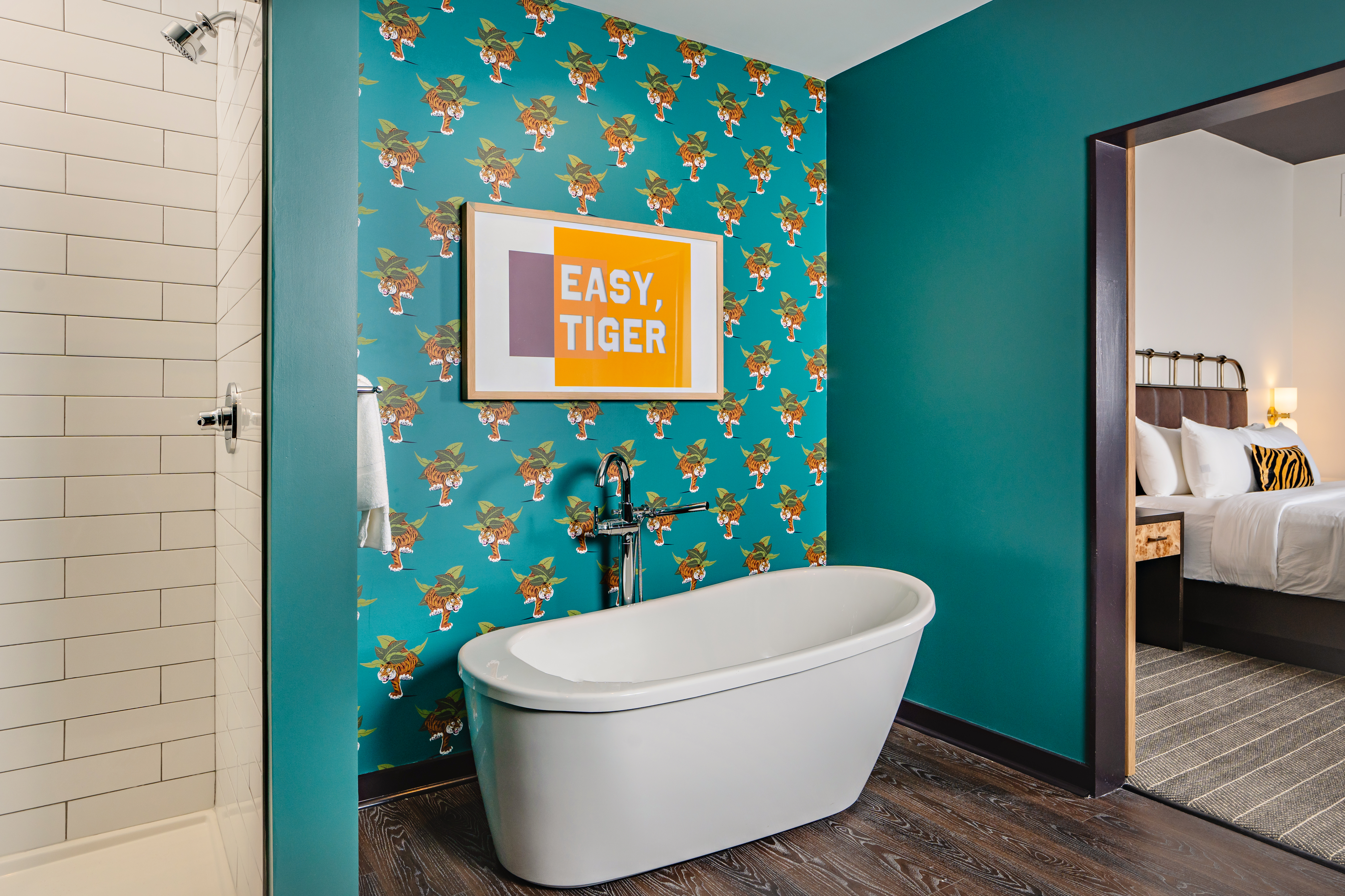 Guest room bath at the Origin Baton Rouge, a Wyndham Hotel in Baton Rouge, Louisiana