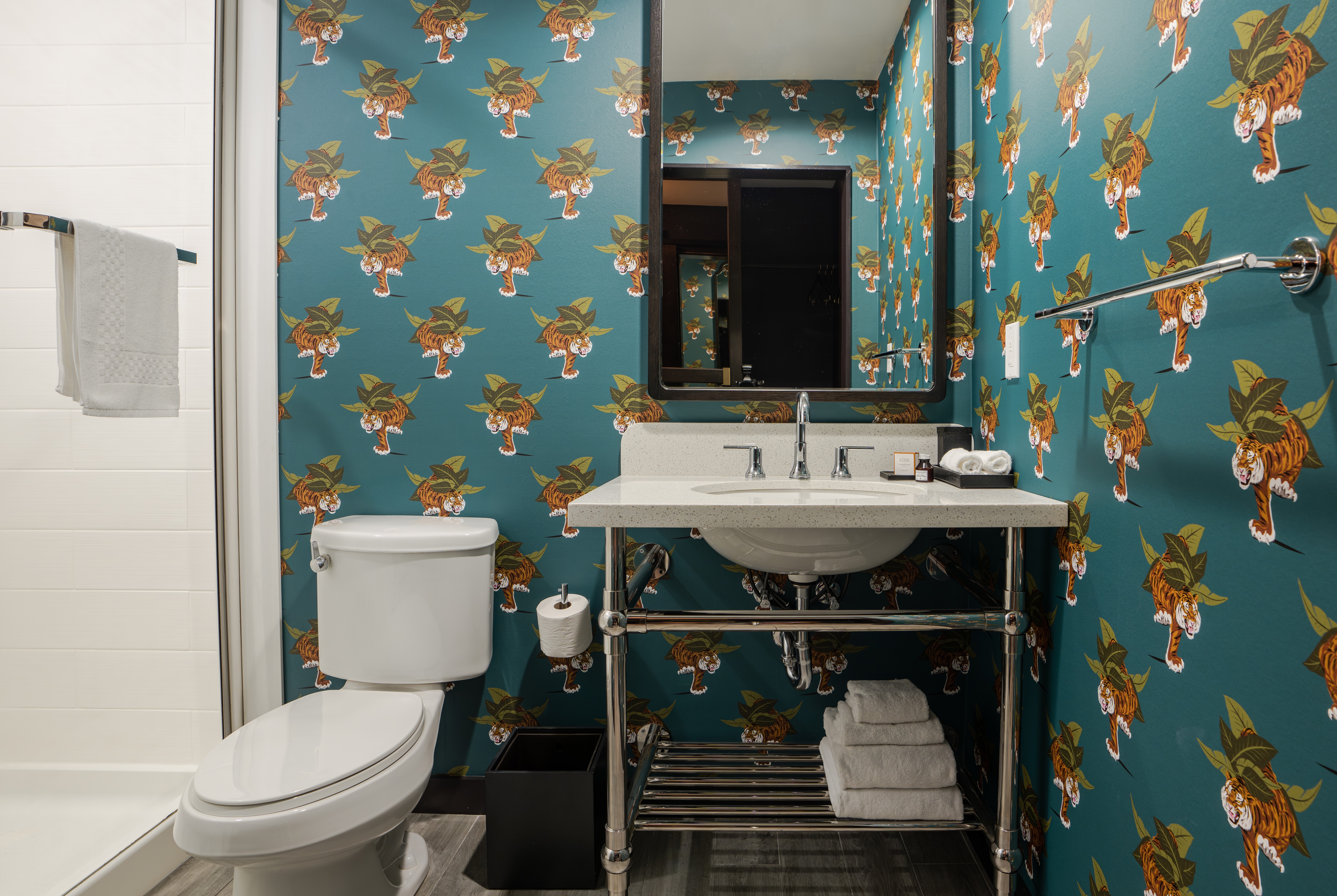 Guest room bath at the Origin Baton Rouge, a Wyndham Hotel in Baton Rouge, Louisiana