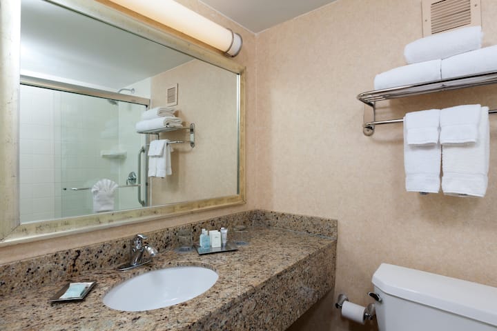 Guest room bath at the Wyndham Boston Beacon Hill in Boston, Massachusetts