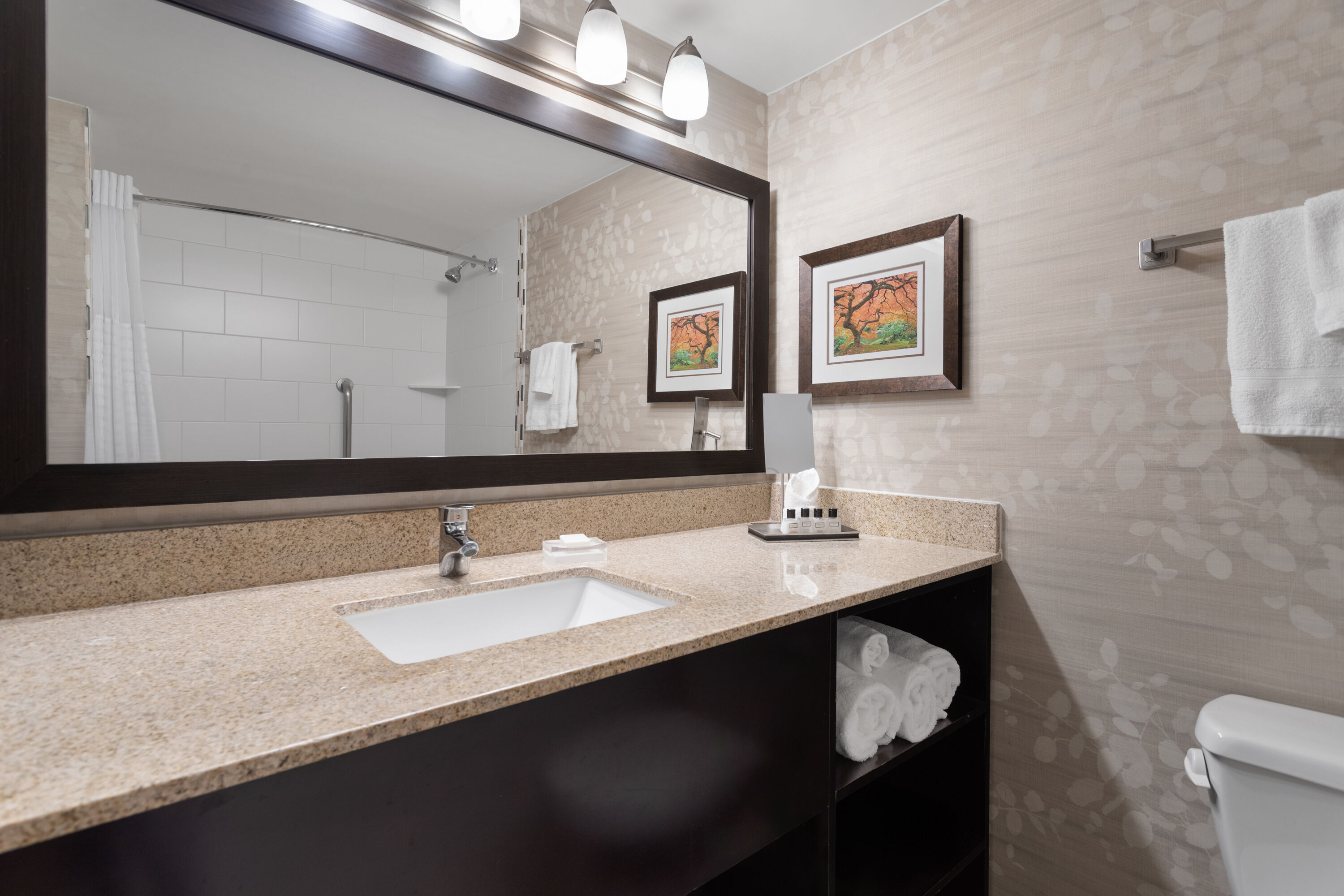 Guest room bath at the Wyndham Minneapolis South/Burnsville in Burnsville, Minnesota