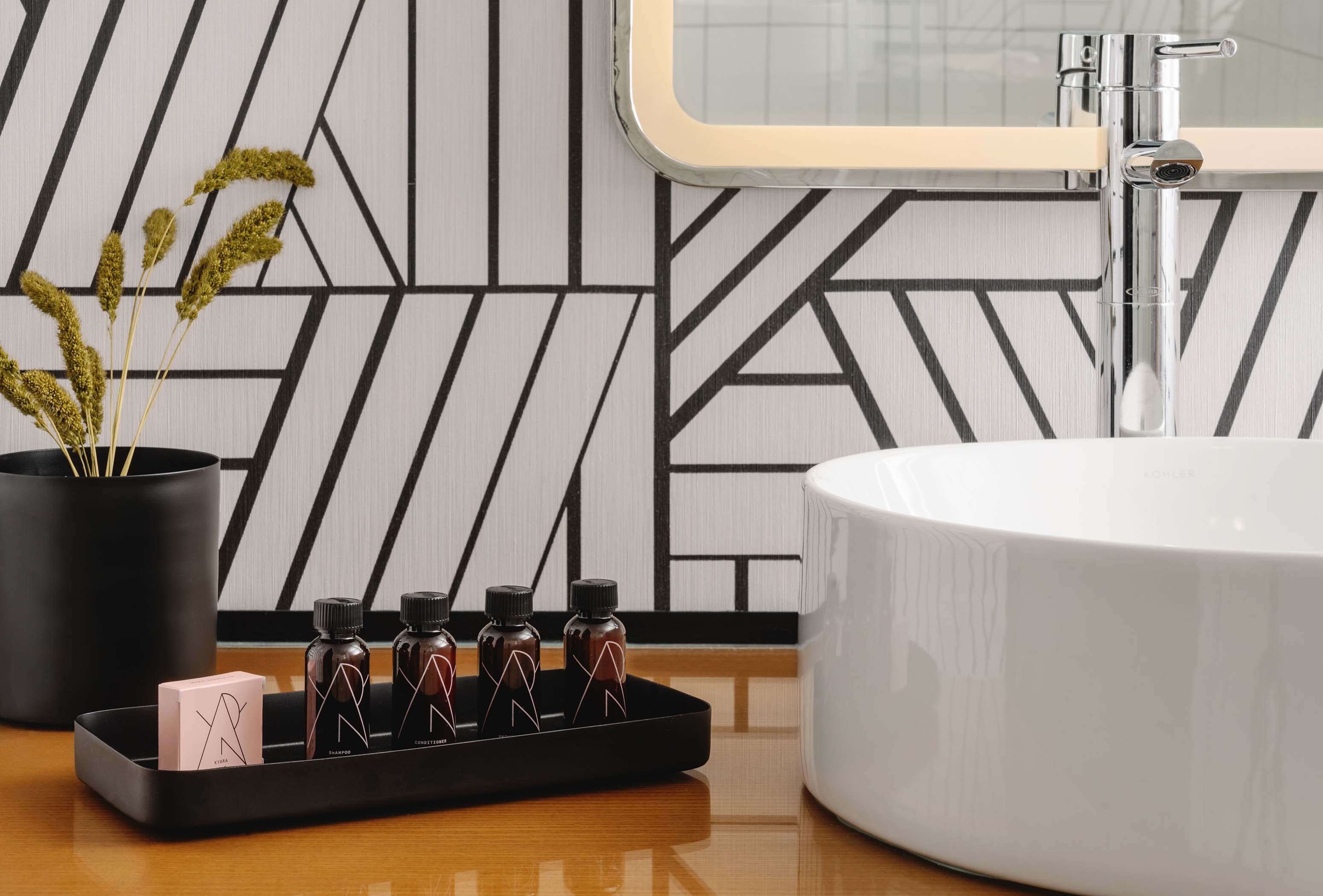 Guest room bath at the Hotel Tupelo, a Wyndham Hotel in Tupelo, Mississippi