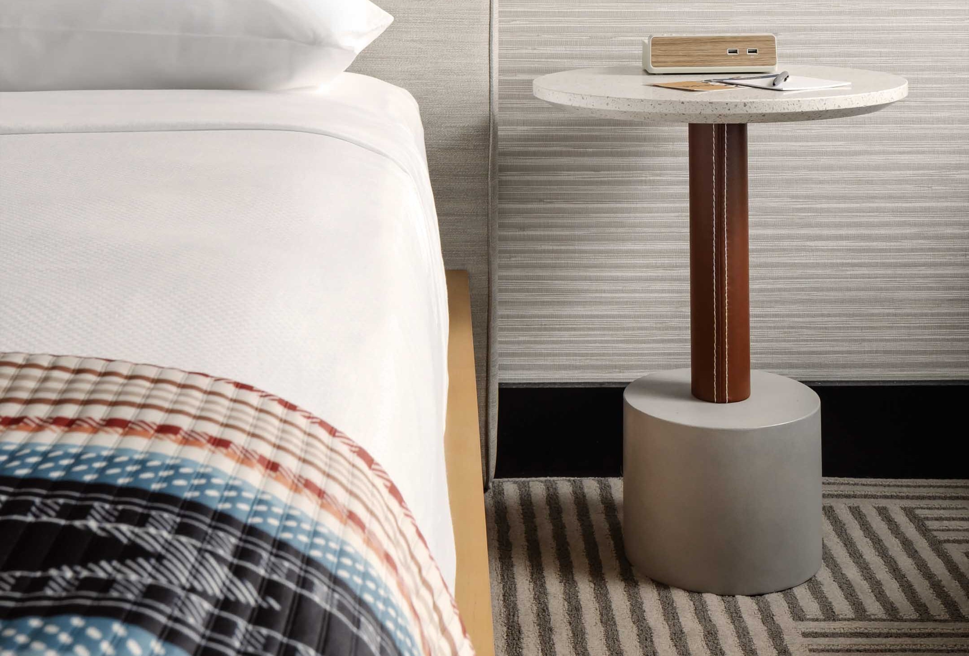 Guest room at the Hotel Tupelo, a Wyndham Hotel in Tupelo, Mississippi