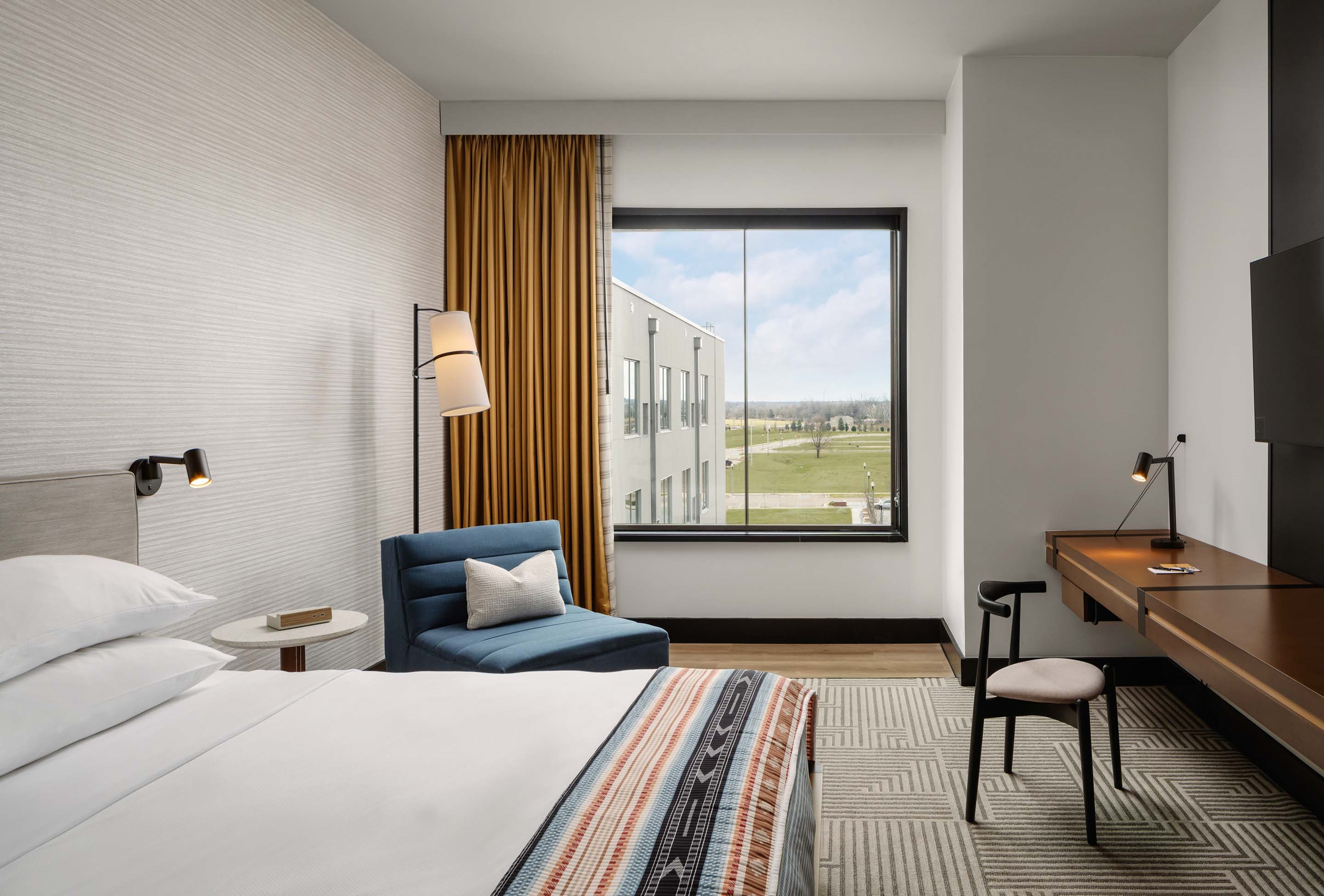 Guest room at the Hotel Tupelo, a Wyndham Hotel in Tupelo, Mississippi
