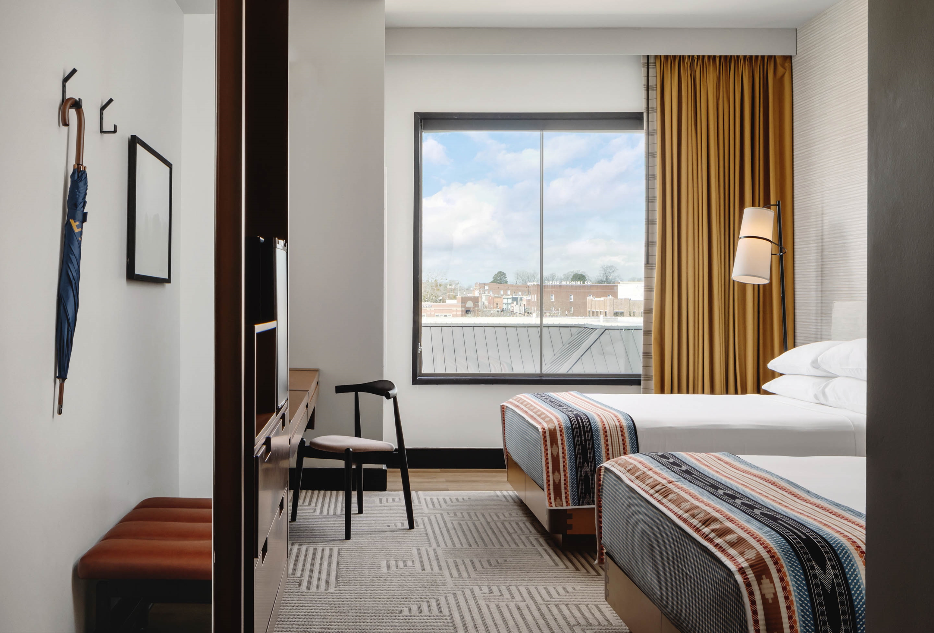 Guest room at the Hotel Tupelo, a Wyndham Hotel in Tupelo, Mississippi