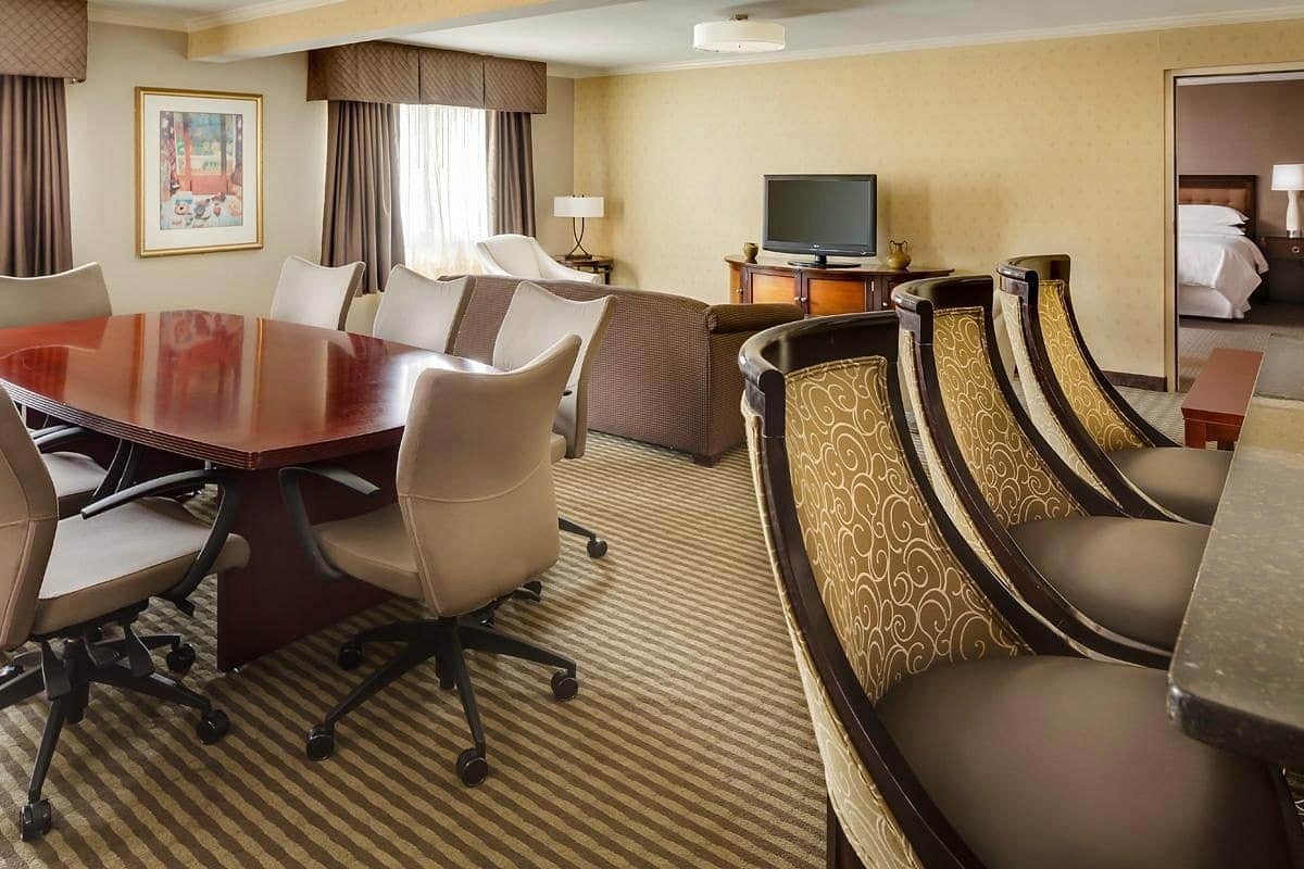 Guest room at the Wyndham Omaha/West Dodge in Omaha, Nebraska