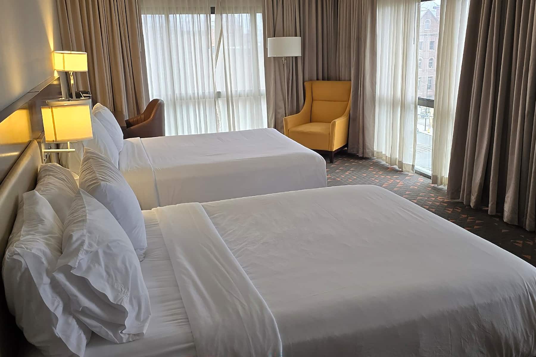 Guest room at the Wyndham Rochester Downtown in Rochester, New York