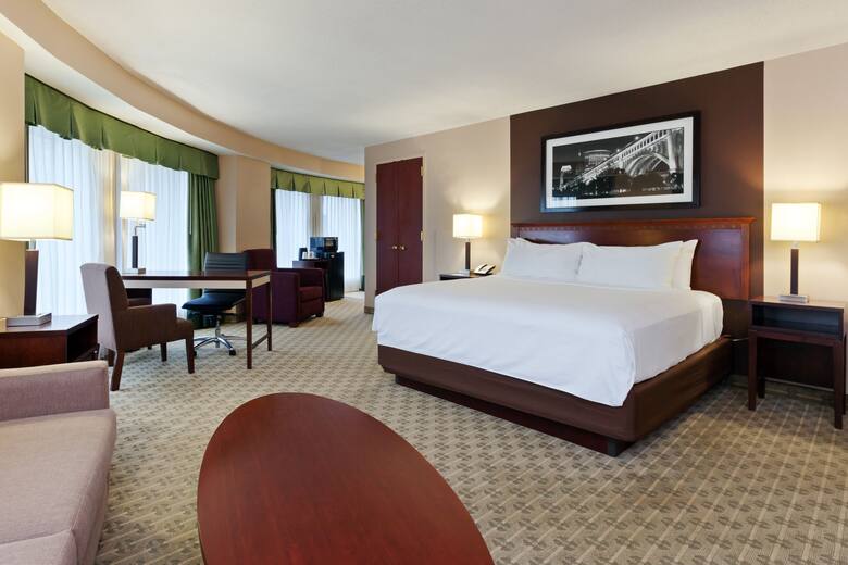 Guest room at the Wyndham Cleveland at Playhouse Square in Cleveland, Ohio