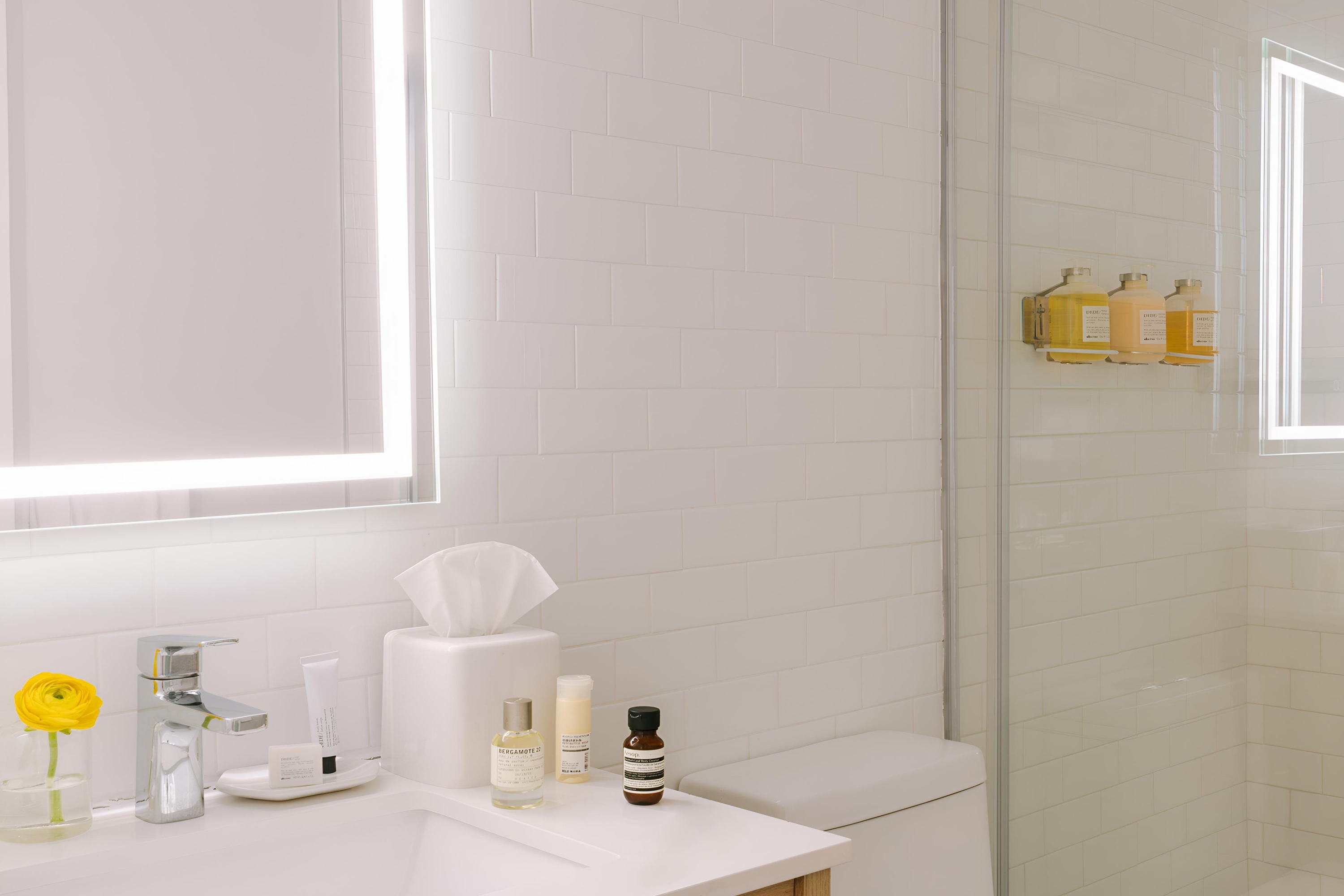 Guest room bath at the The Heid Lofts by Reside, a Wyndham Residence in Philadelphia, Pennsylvania
