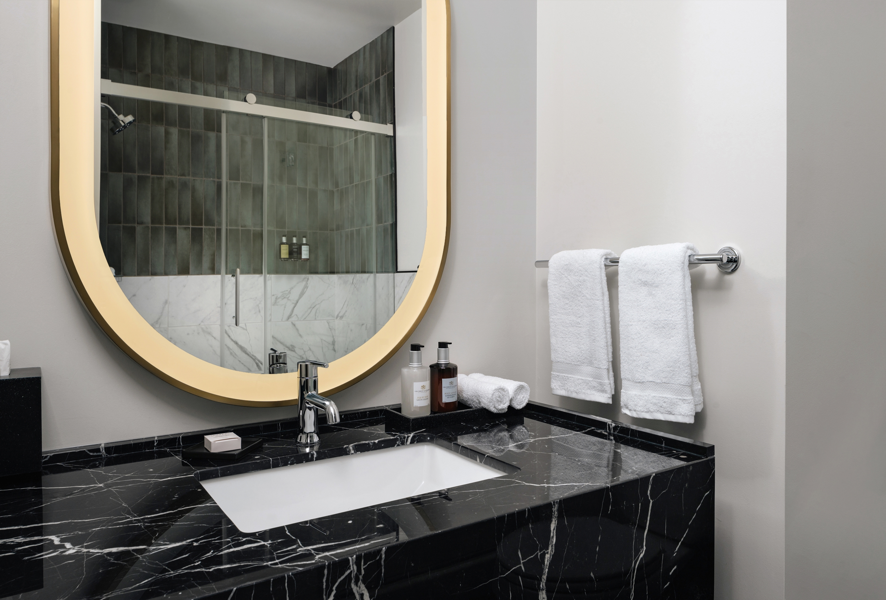 Guest room bath at the Origin Austin, a Wyndham Hotel in Austin, Texas