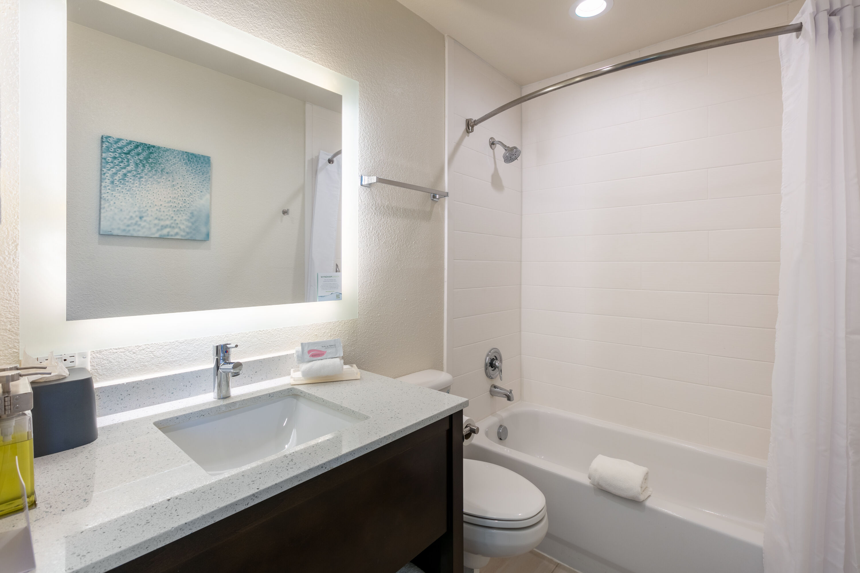 Guest room bath at the Wyndham Corpus Christi Resort North Padre Island in Corpus Christi, Texas