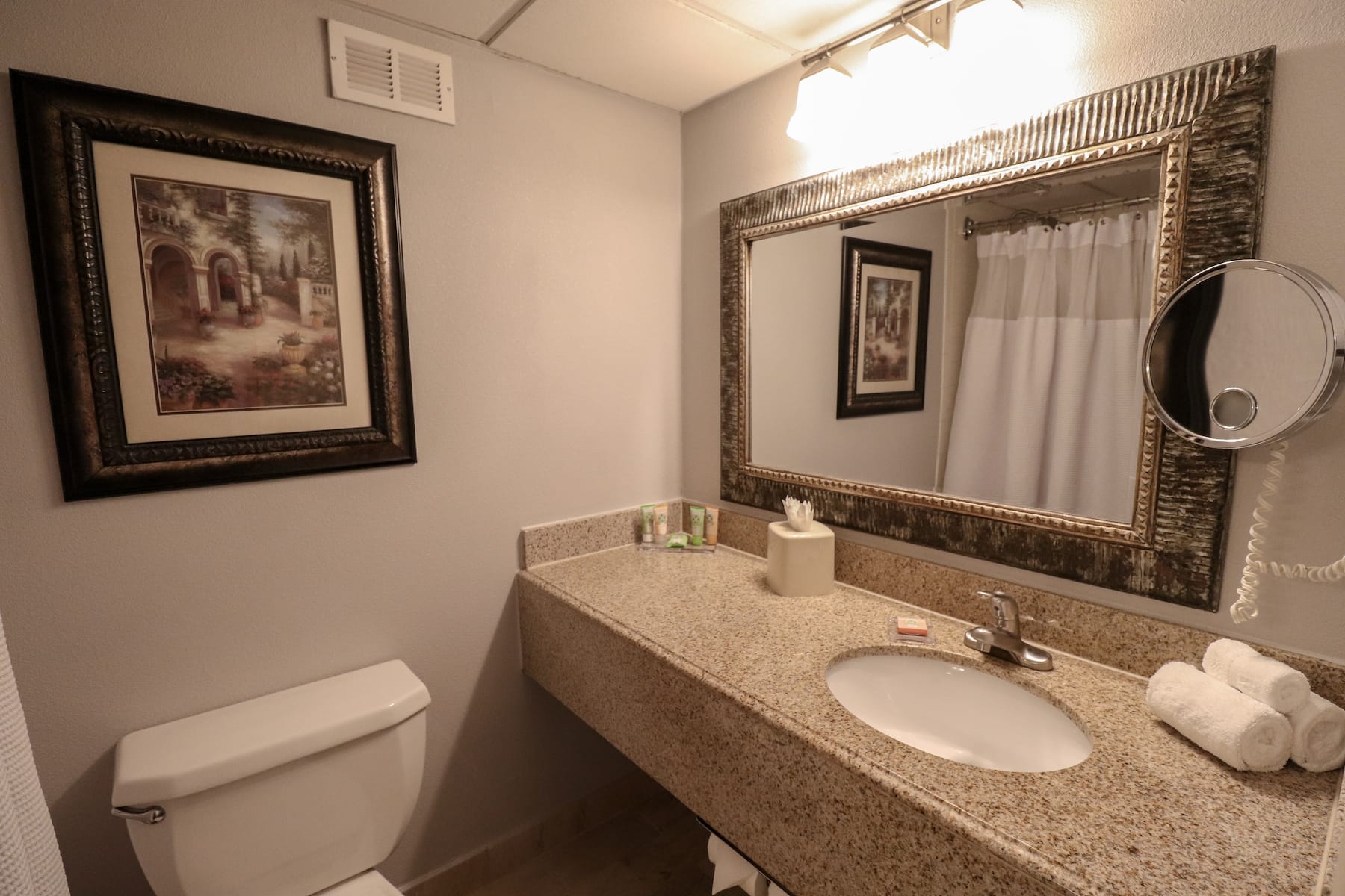 Guest room bath at the Wyndham Houston near NRG Park/Medical Center in Houston, Texas