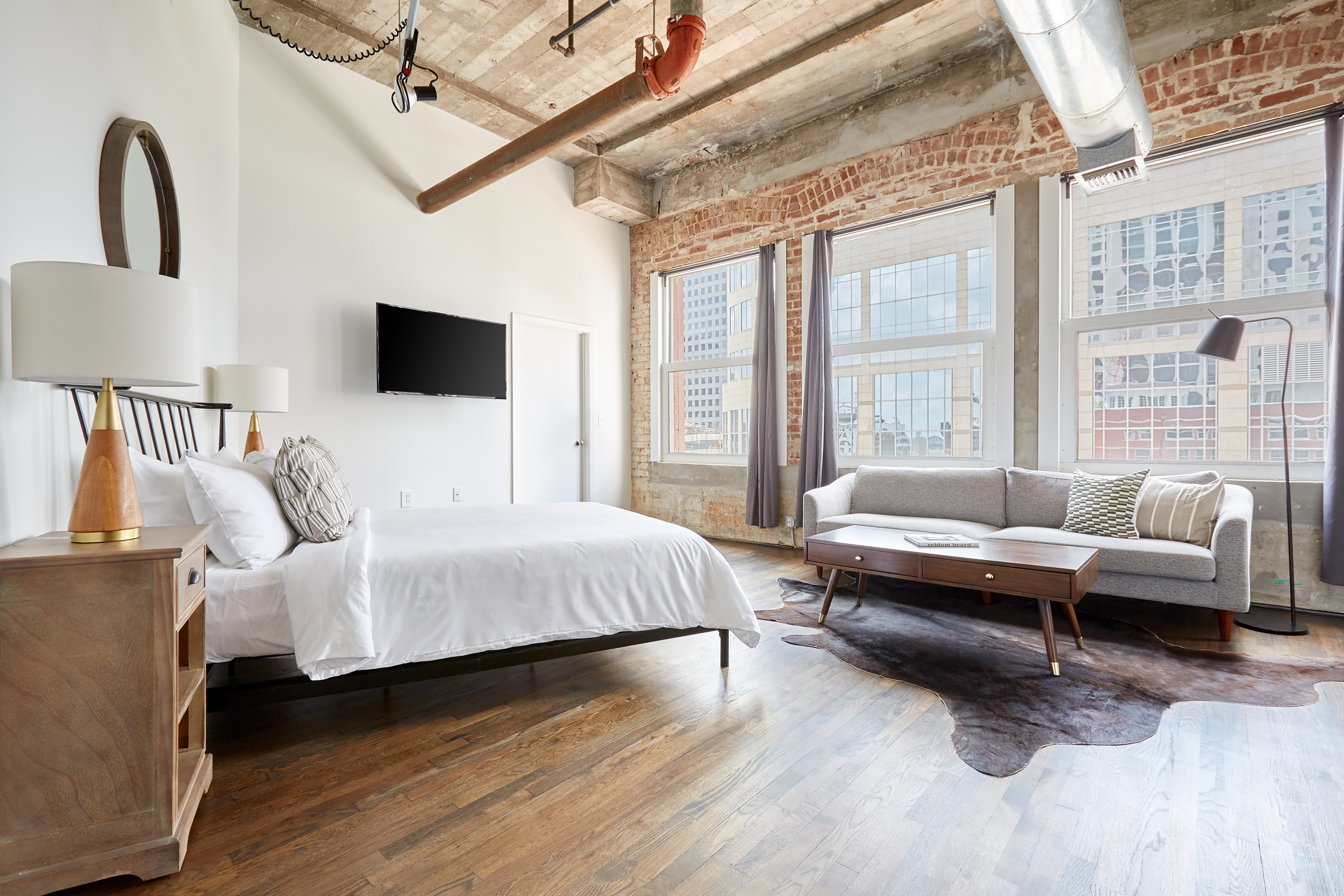 Guest room at the Reside Houston Downtown, a Wyndham Residence in Houston, Texas