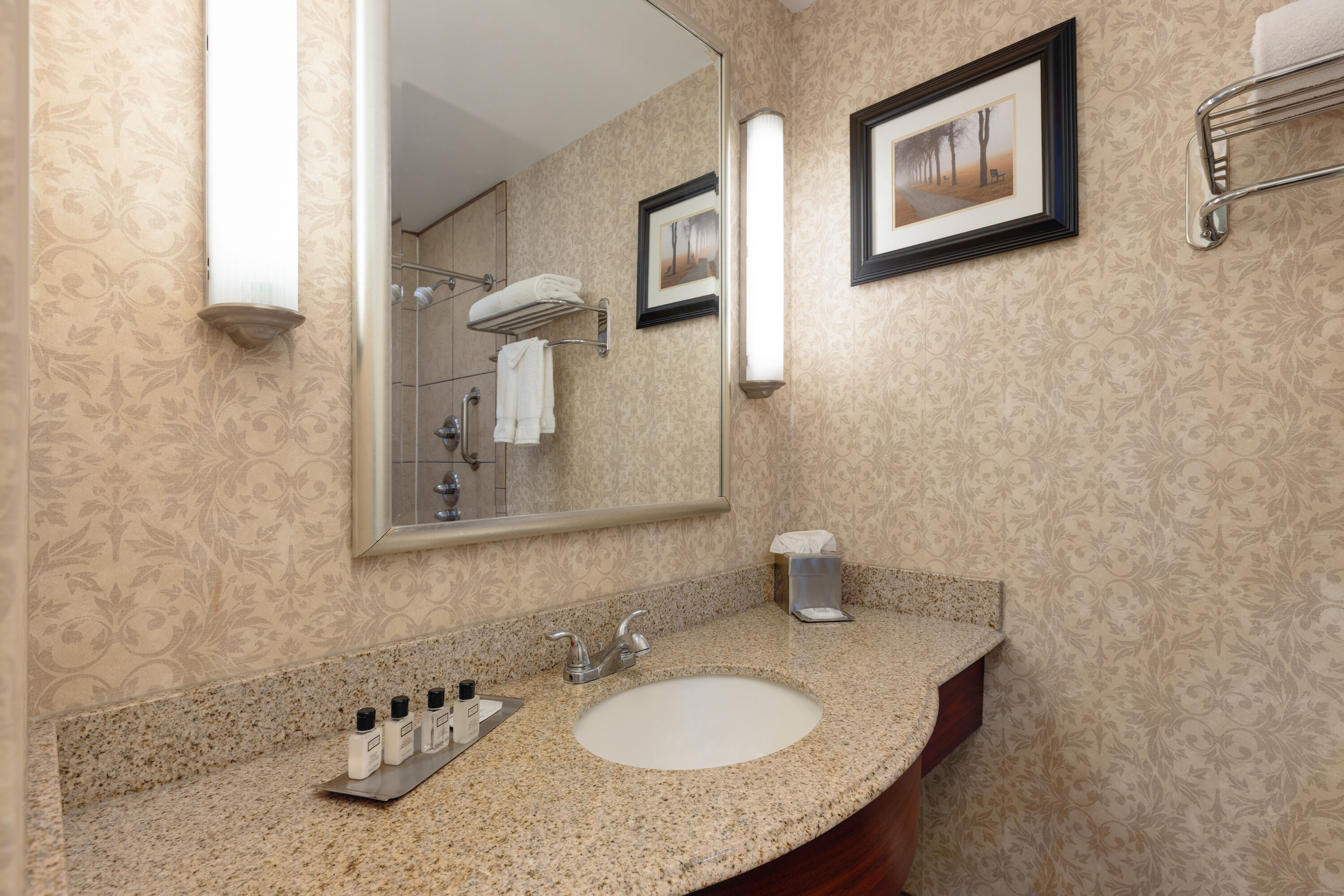 Guest room bath at the Wyndham Midland Downtown in Midland, Texas