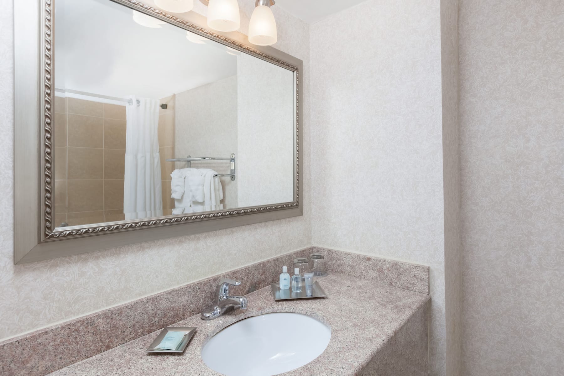 Guest room bath at the Wyndham Virginia Beach Oceanfront in Virginia Beach, Virginia