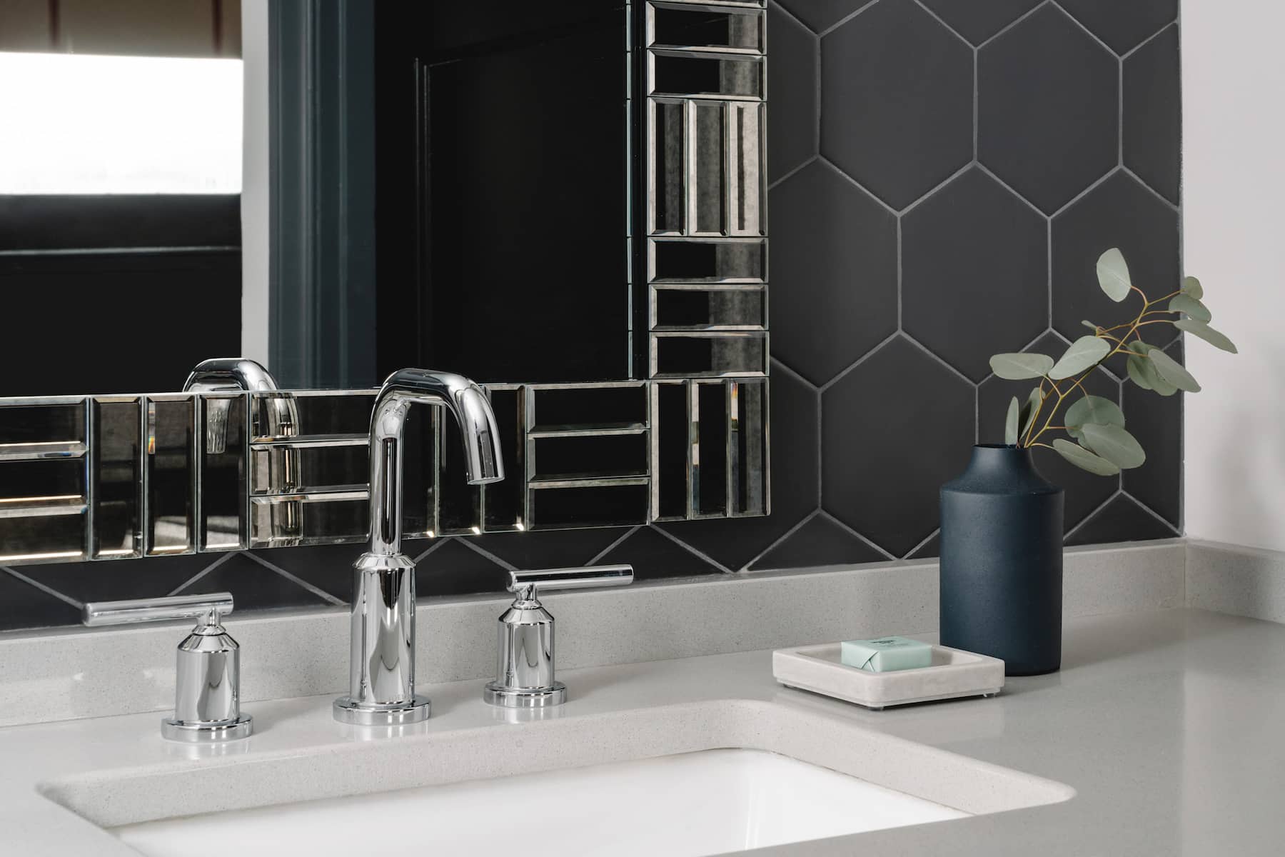 Guest room bath at the Hotel Morgan a Wyndham Hotel in Morgantown, West Virginia