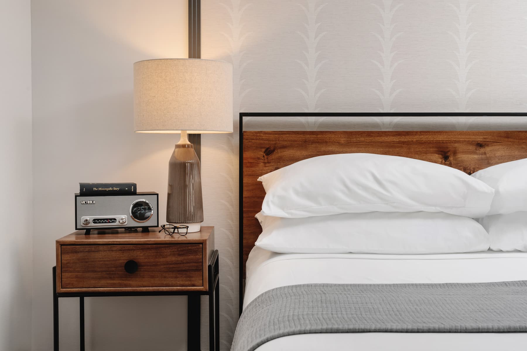 Guest room at the Hotel Morgan a Wyndham Hotel in Morgantown, West Virginia