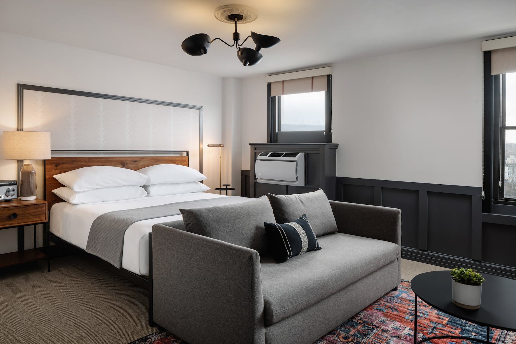 Guest room at the Hotel Morgan a Wyndham Hotel in Morgantown, West Virginia