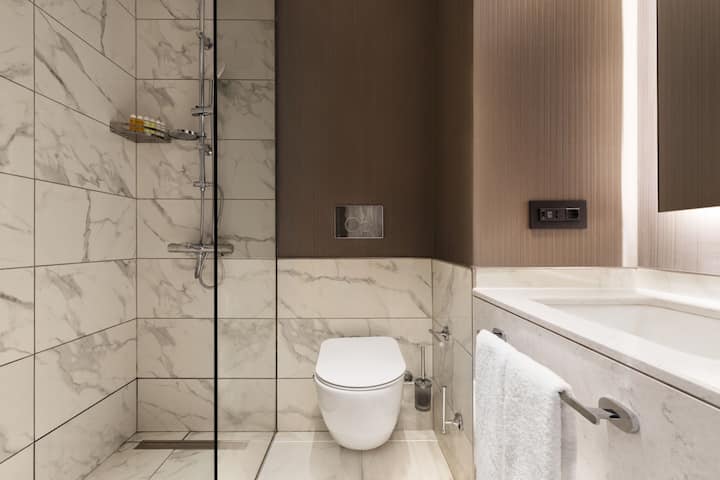 Guest room bath at the Wyndham Bukhara in Bukhara, Other than US/Canada