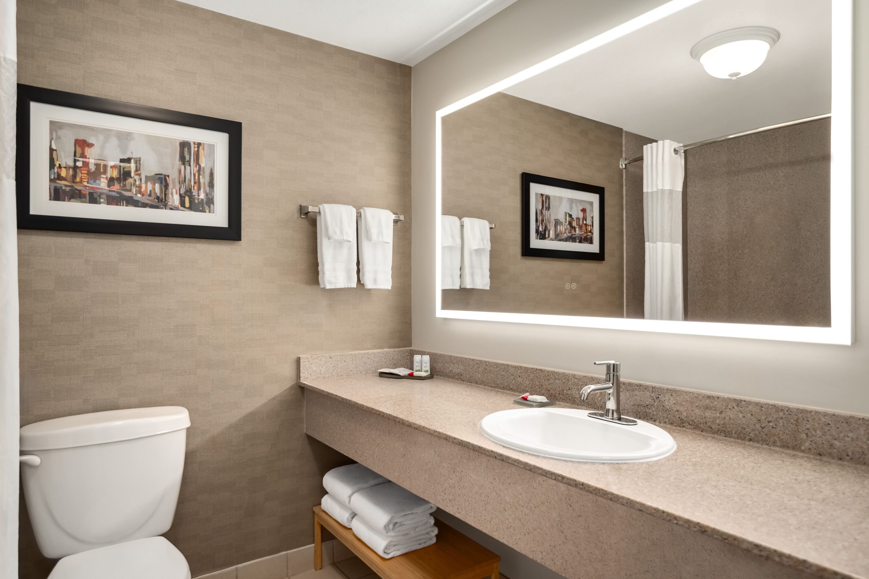 Guest room bath at the La Quinta Inn by Wyndham Vancouver Airport in Richmond, British Columbia