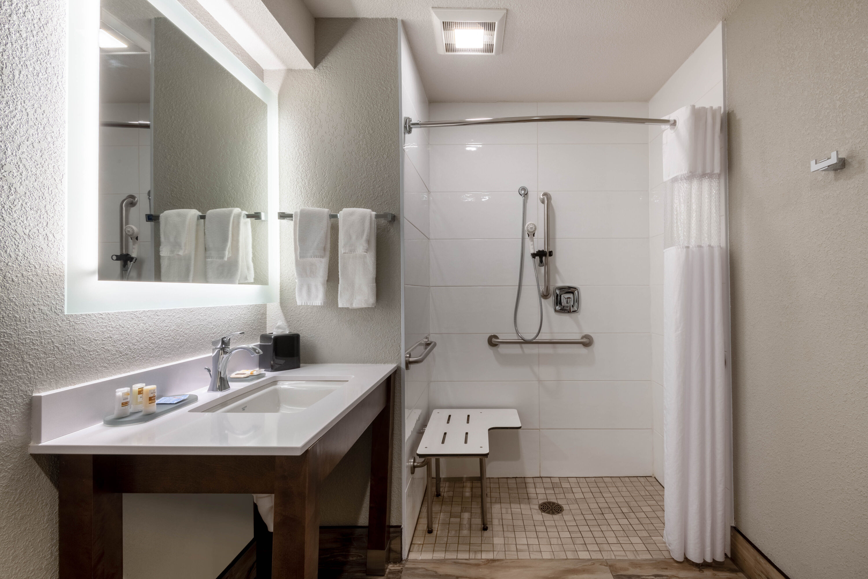 Guest room bath at the La Quinta Inn & Suites by Wyndham Anchorage Airport in Anchorage, Alaska