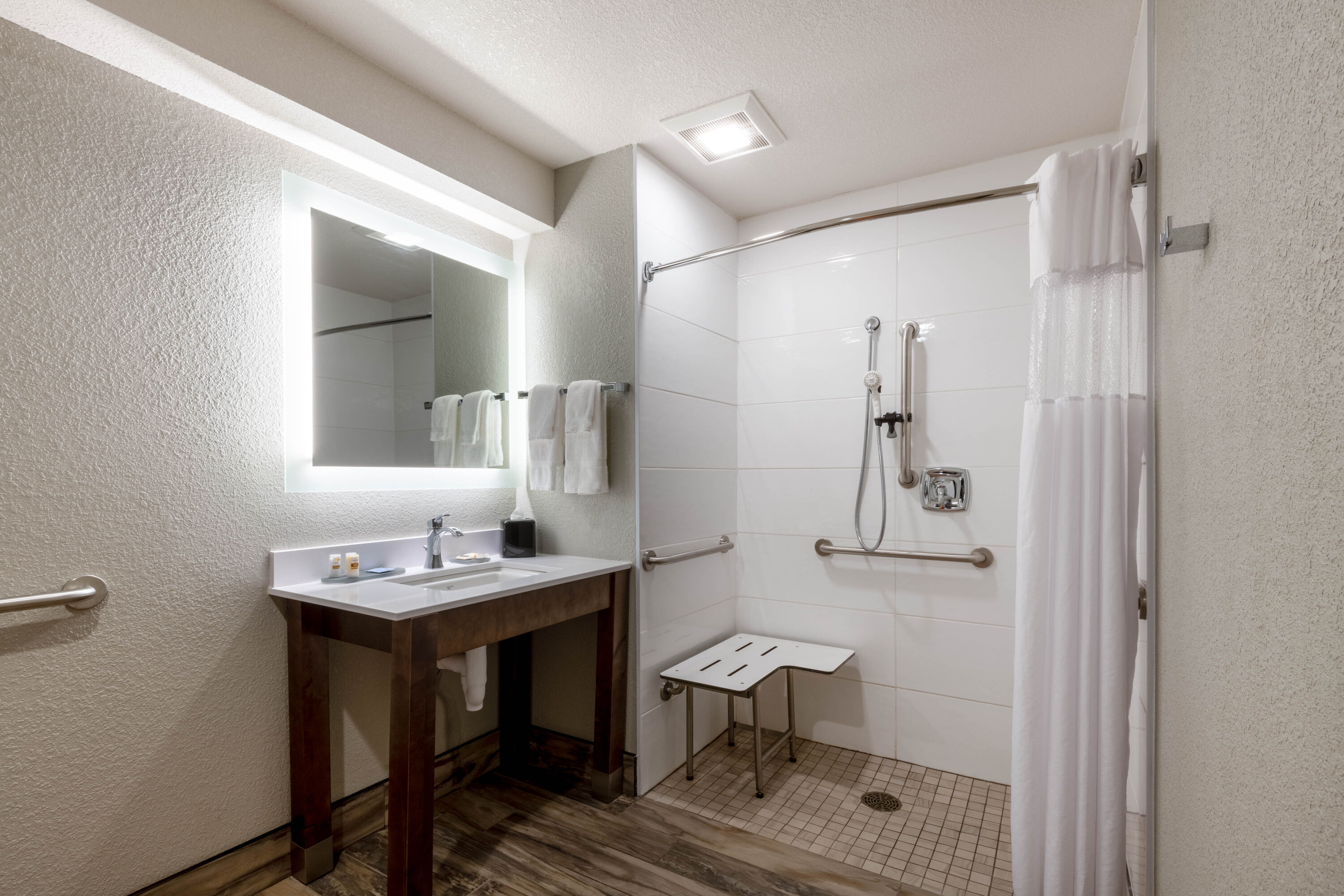 Guest room bath at the La Quinta Inn & Suites by Wyndham Anchorage Airport in Anchorage, Alaska