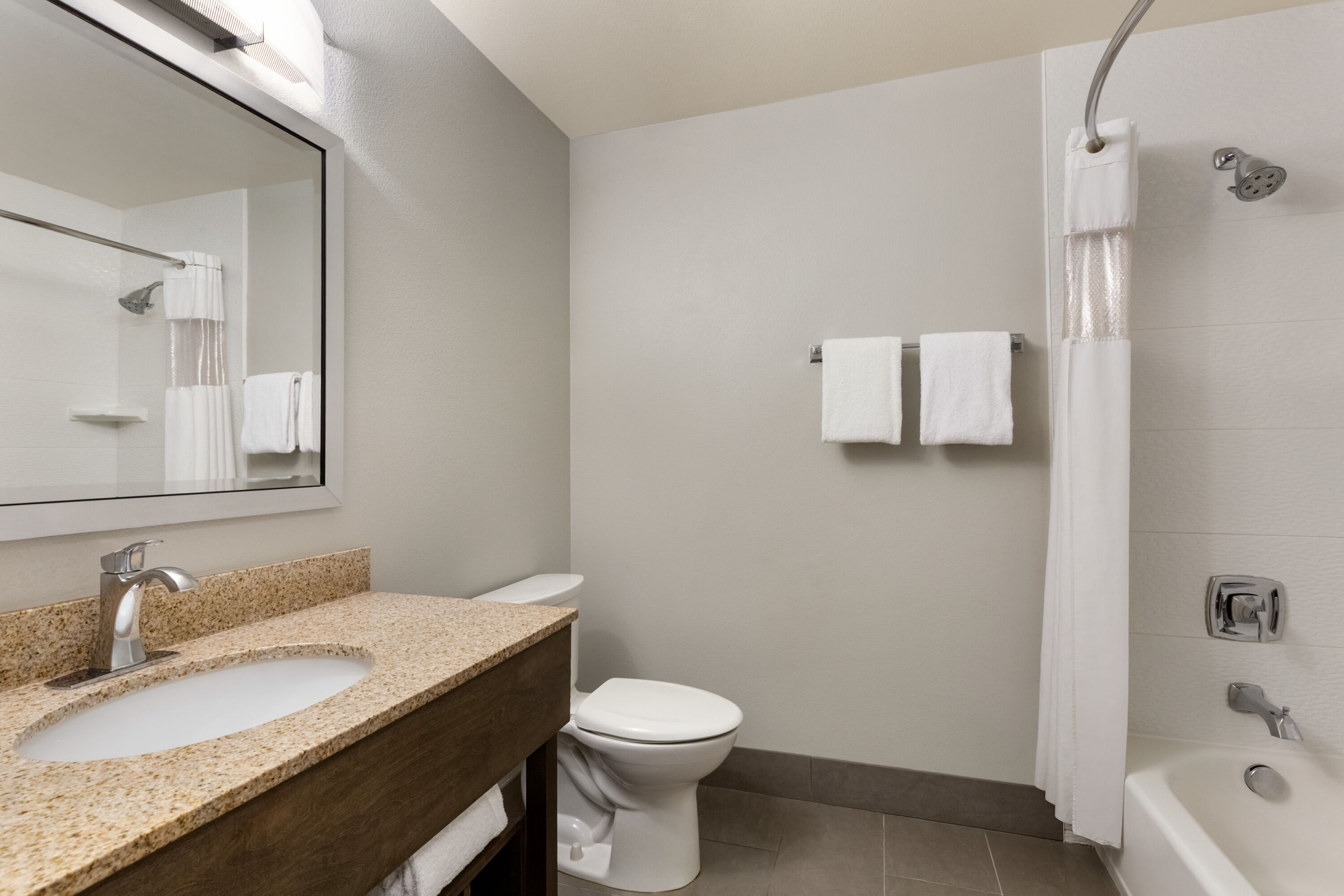 Guest room bath at the La Quinta Inn & Suites by Wyndham Fairbanks Airport in Fairbanks, Alaska
