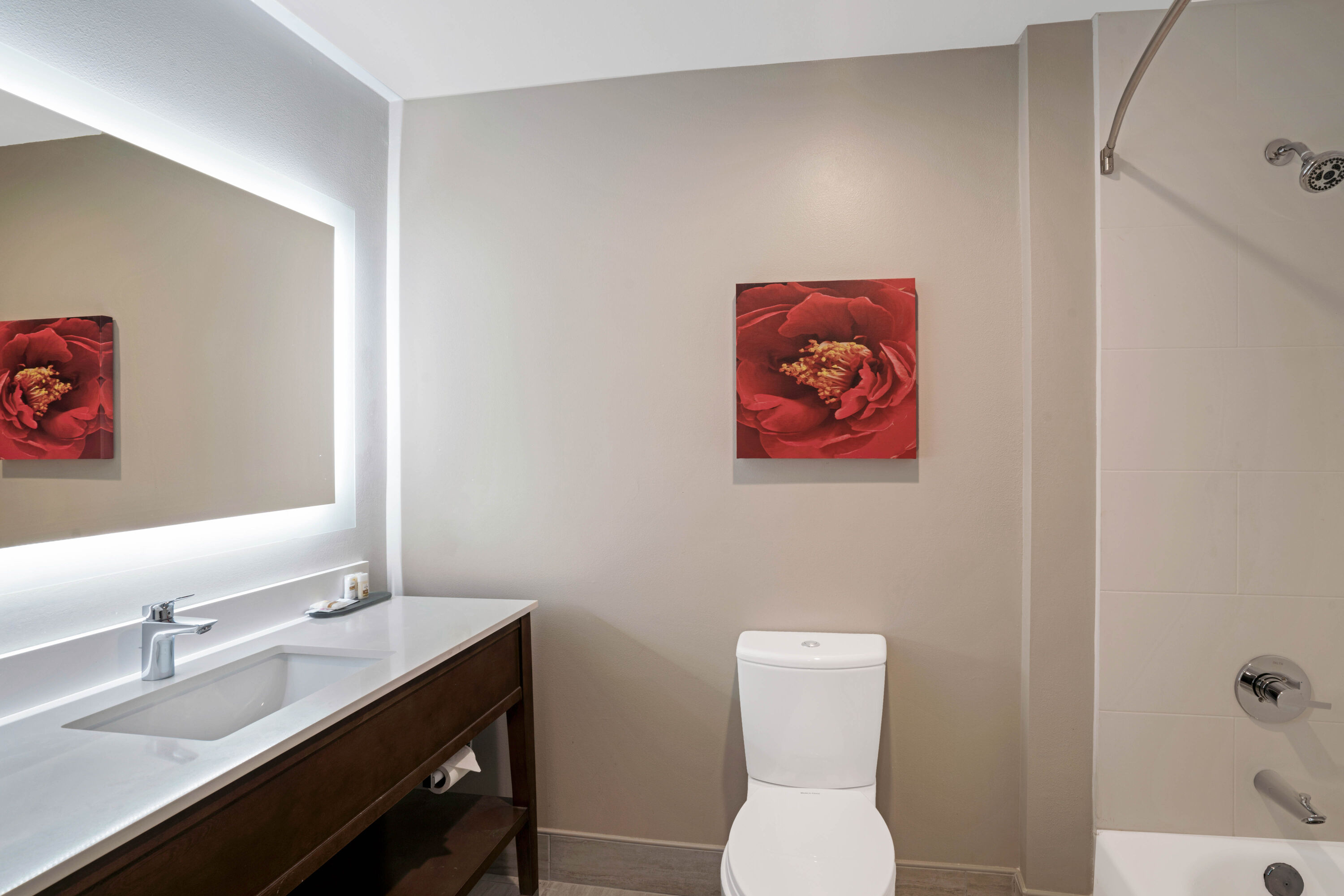 Guest room bath at the La Quinta Inn & Suites by Wyndham Tuscaloosa  University in Tuscaloosa, Alabama