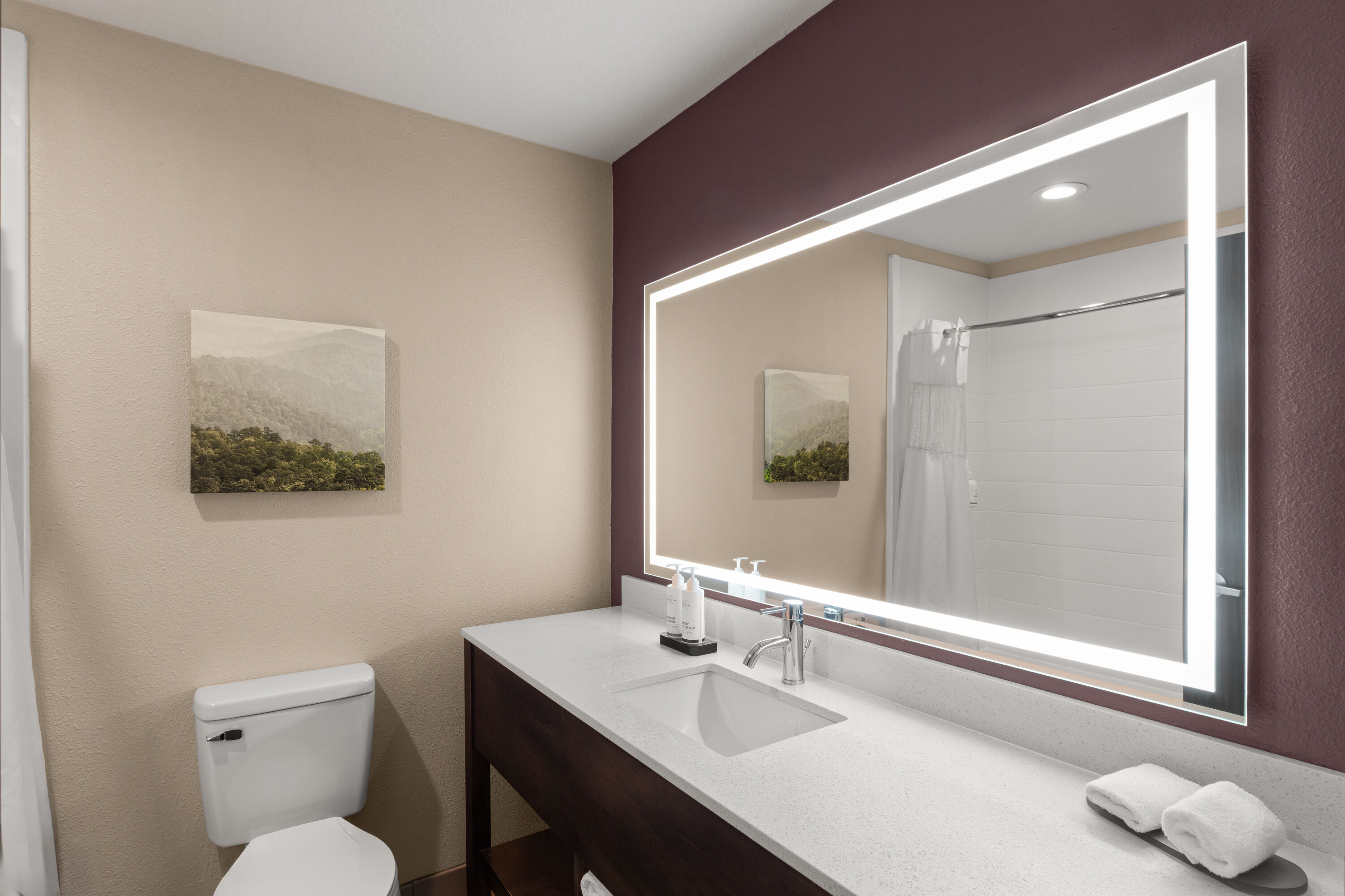 Guest room bath at the La Quinta Inn & Suites by Wyndham Fayetteville in Fayetteville, Arkansas