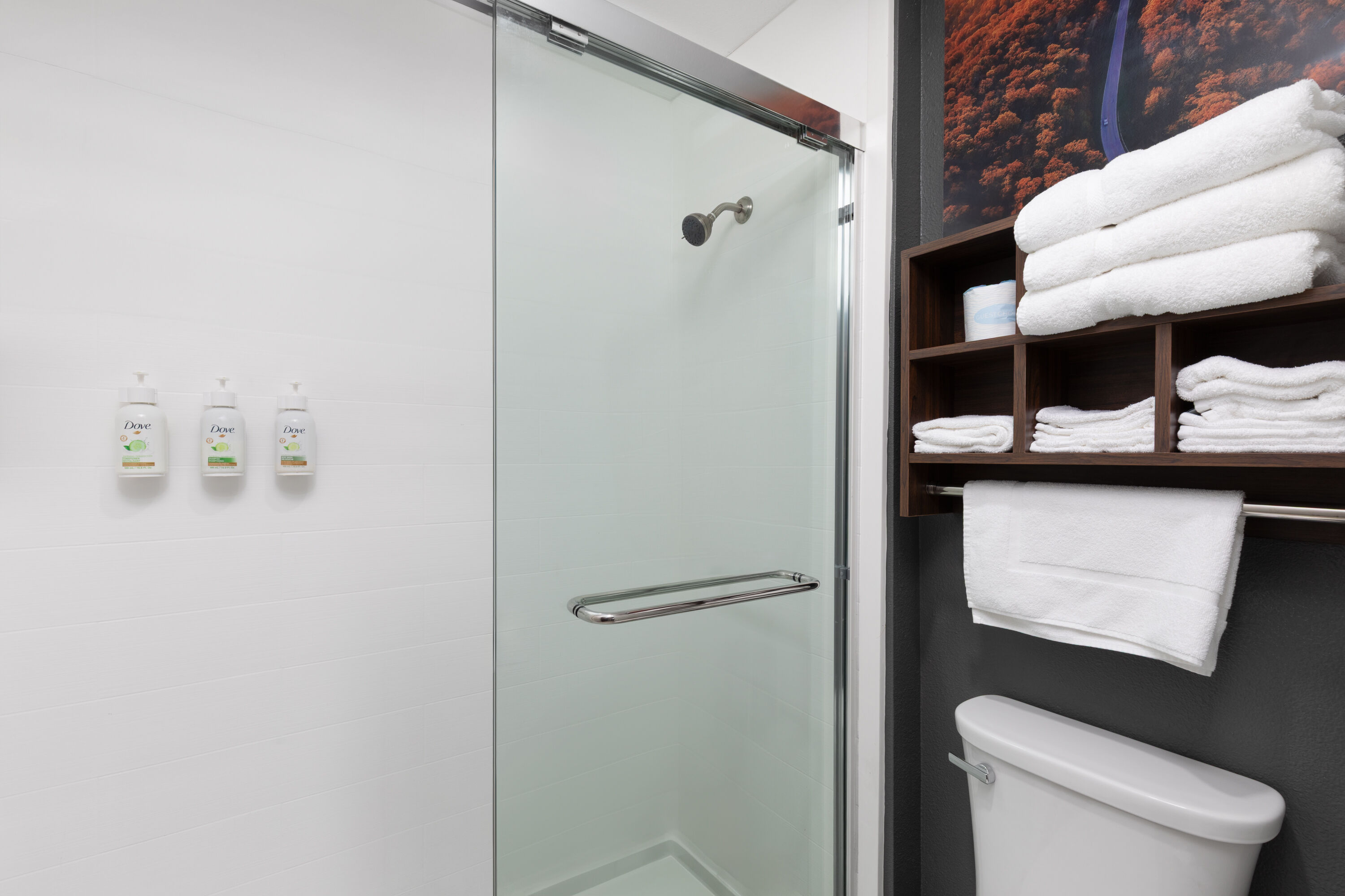 Guest room bath at the La Quinta Inn & Suites by Wyndham Springdale in Springdale, Arkansas