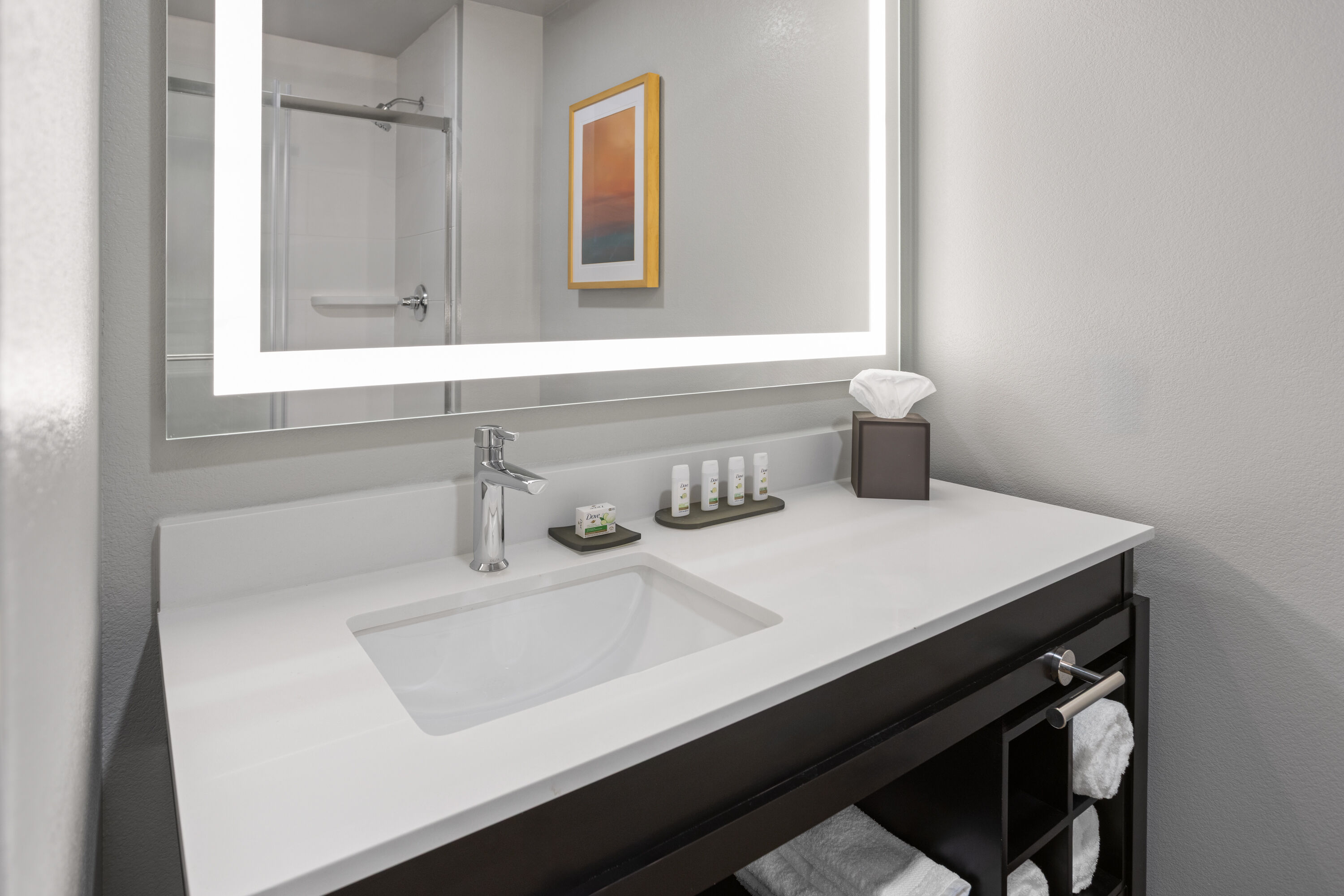 Guest room bath at the La Quinta Inn & Suites by Wyndham Phoenix West / Glendale in Phoenix, Arizona