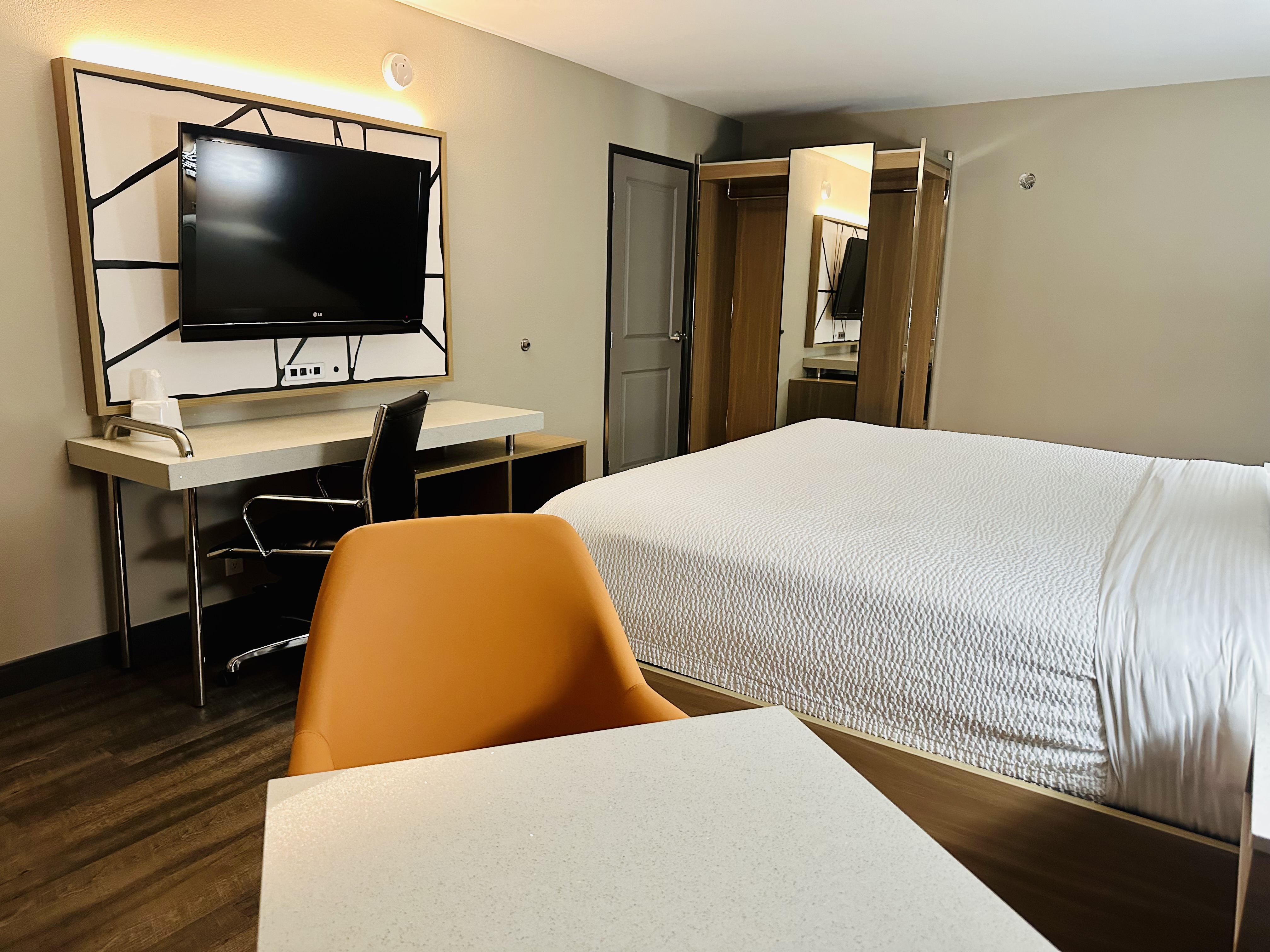 Guest room at the La Quinta Inn by Wyndham Costa Mesa / Newport Beach in Costa Mesa, California