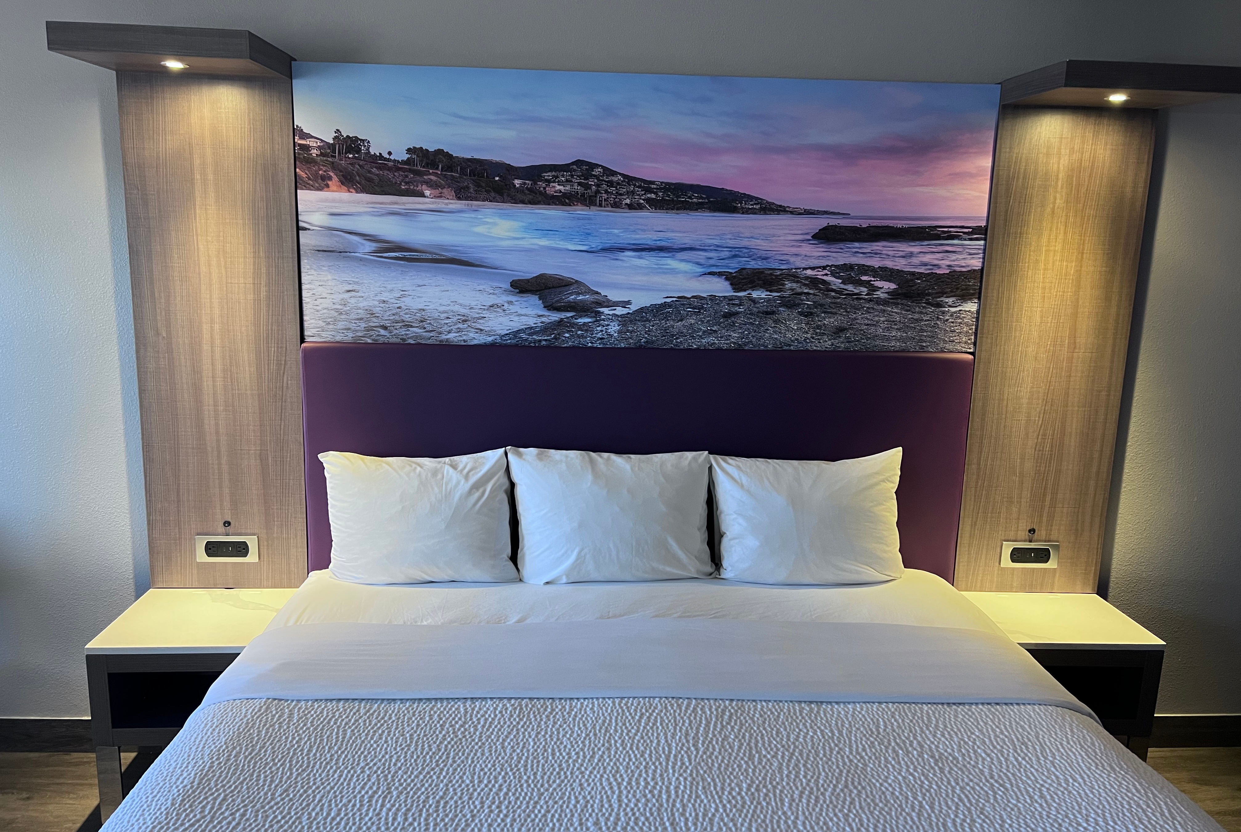 King bed guest room at the La Quinta Inn by Wyndham Costa Mesa / Newport Beach in Costa Mesa, California