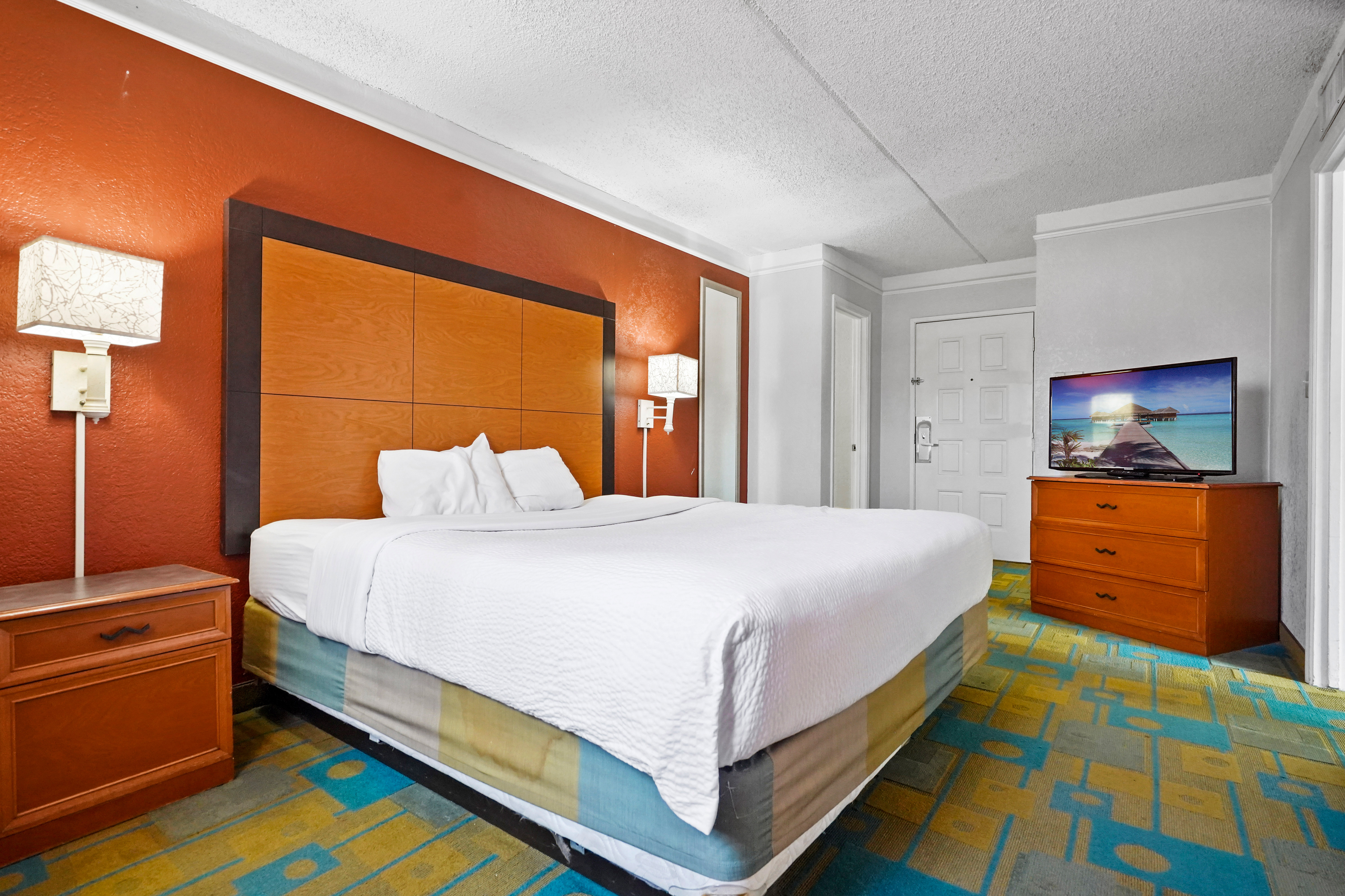 Guest room at the La Quinta Inn by Wyndham Costa Mesa / Newport Beach in Costa Mesa, California