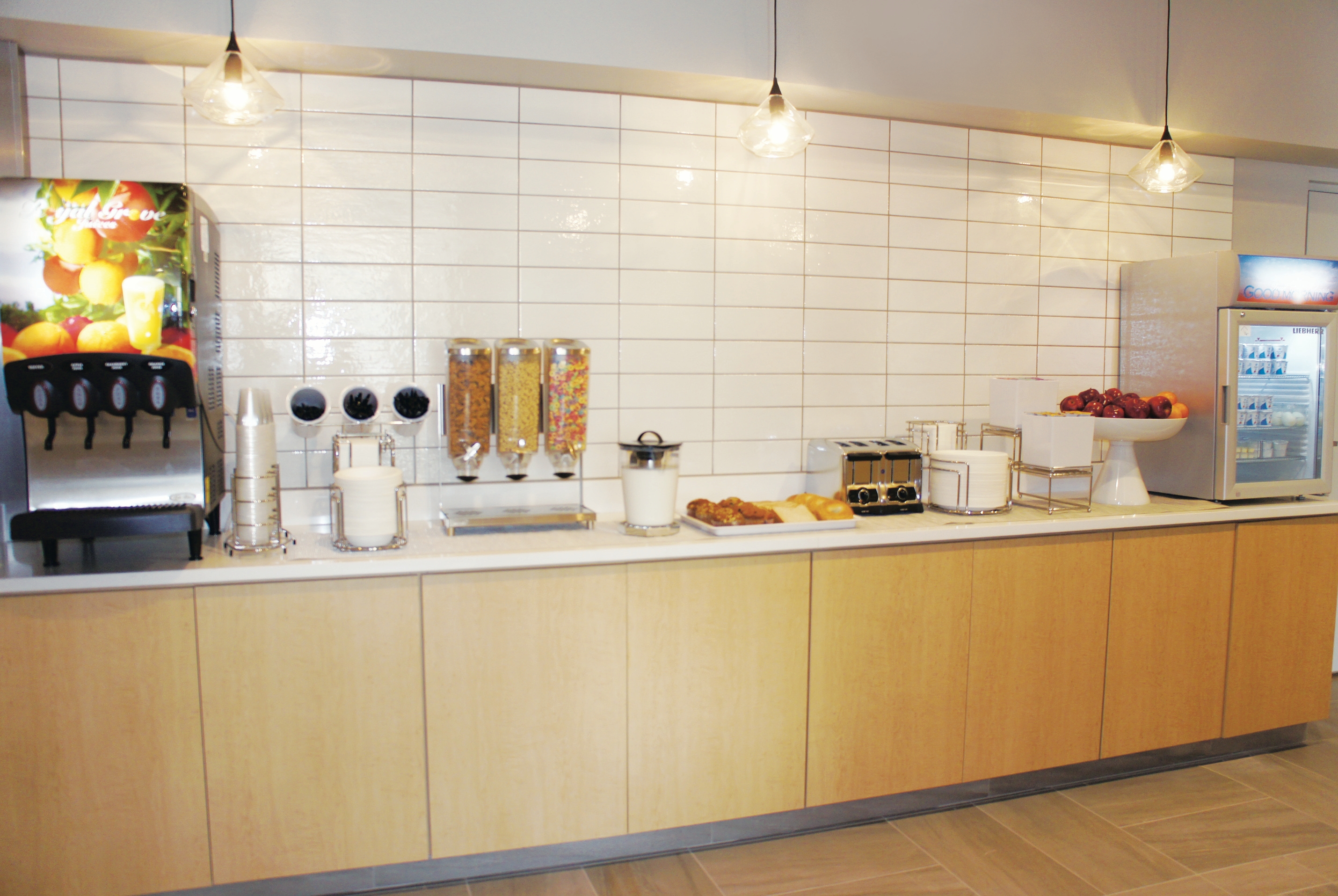 La Quinta Inn & Suites by Wyndham Madera restaurant breakfast area close up in Madera, California