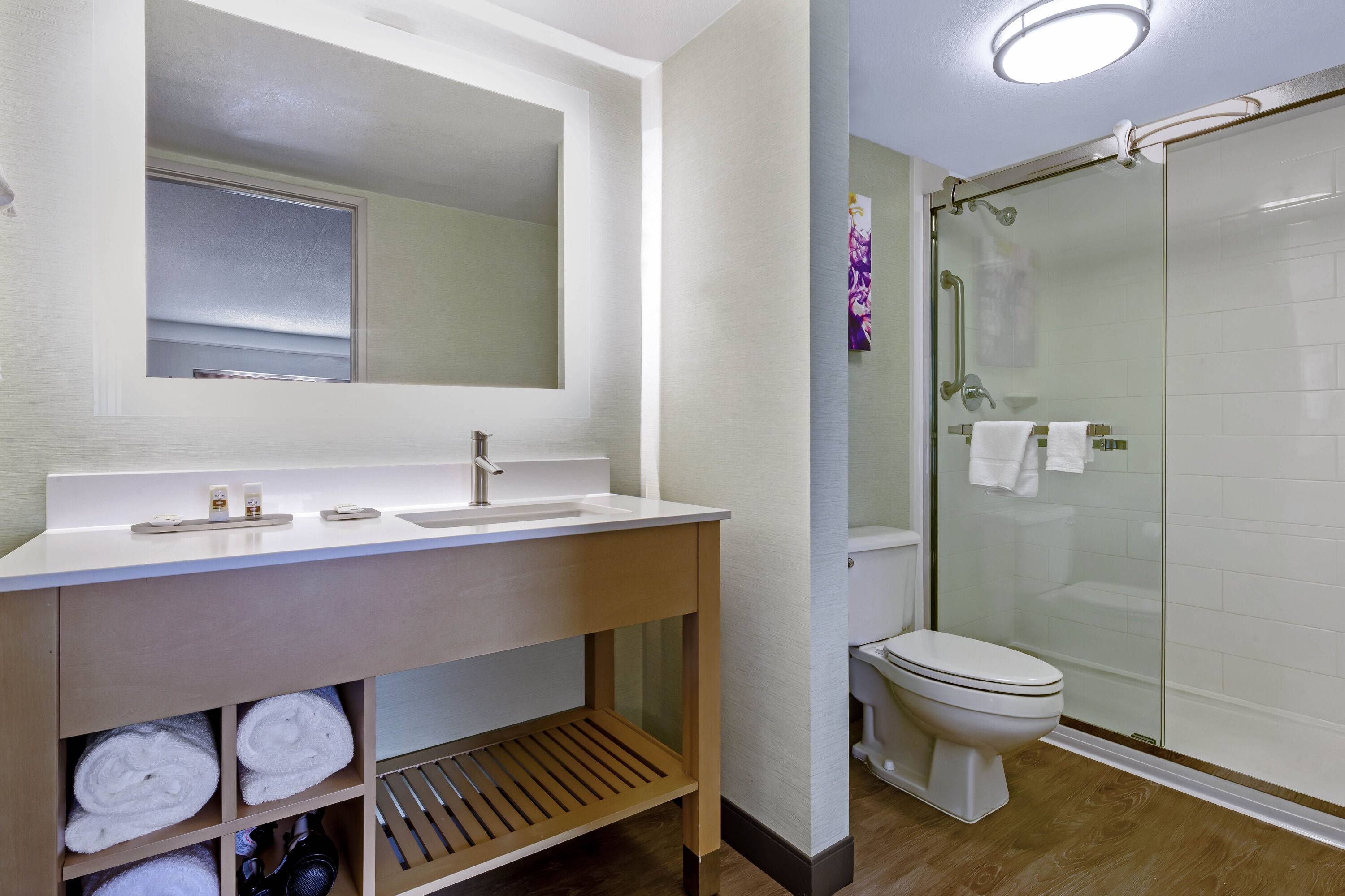 Guest room bath at the La Quinta Inn & Suites by Wyndham San Francisco Airport N in S. San Francisco, California