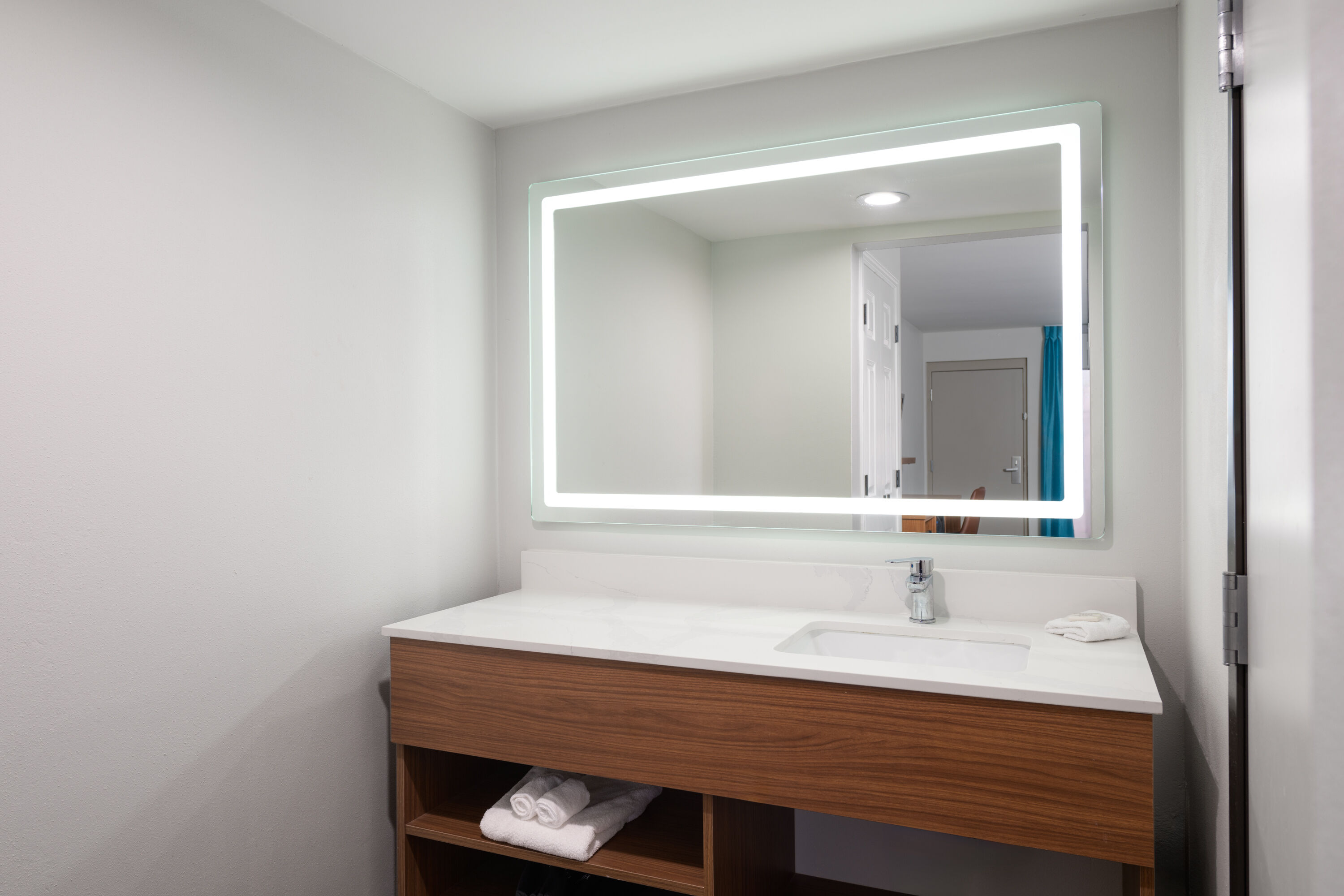 Guest room bath at the La Quinta Inn by Wyndham San Diego - Miramar in San Diego, California