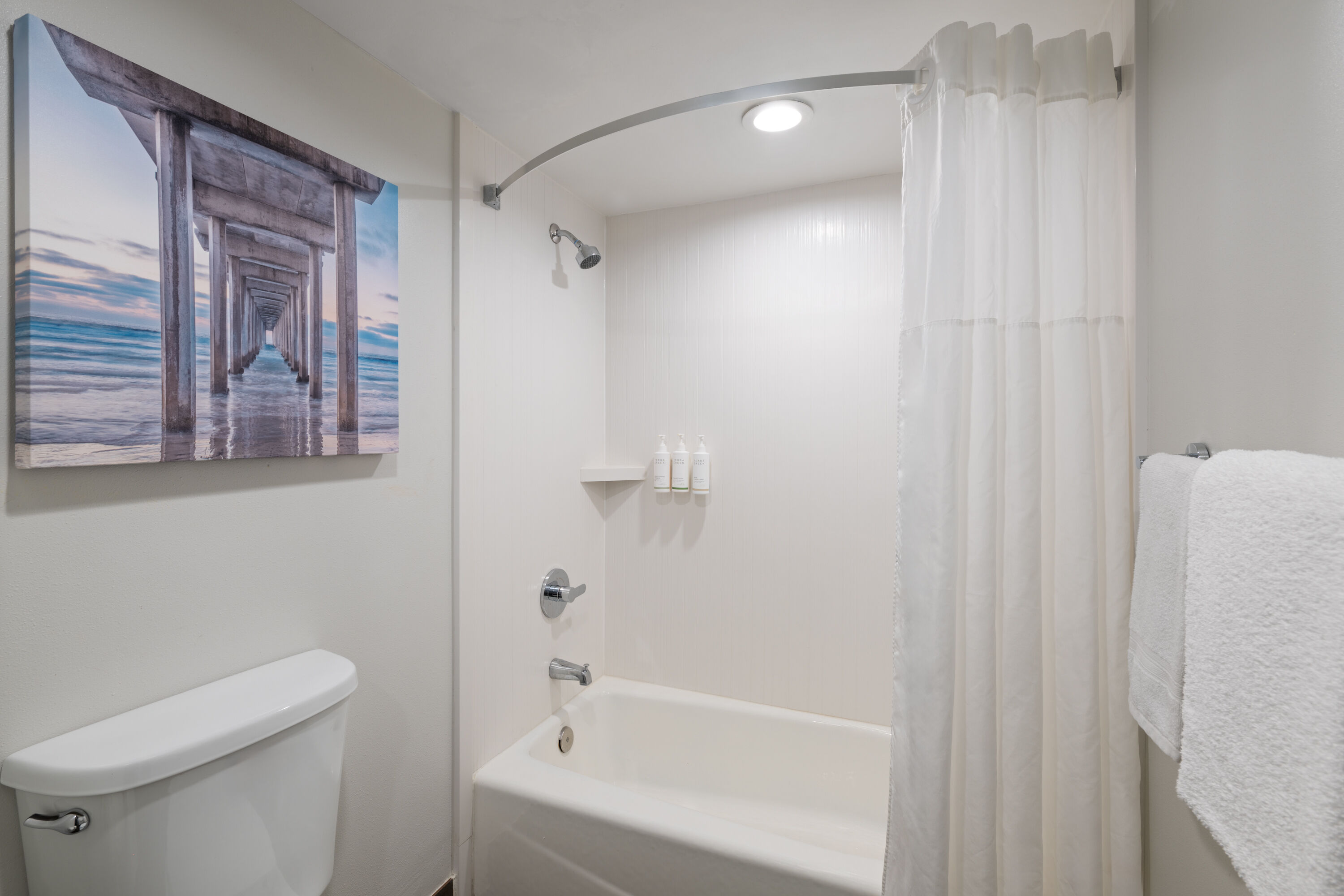 Guest room bath at the La Quinta Inn by Wyndham San Diego - Miramar in San Diego, California