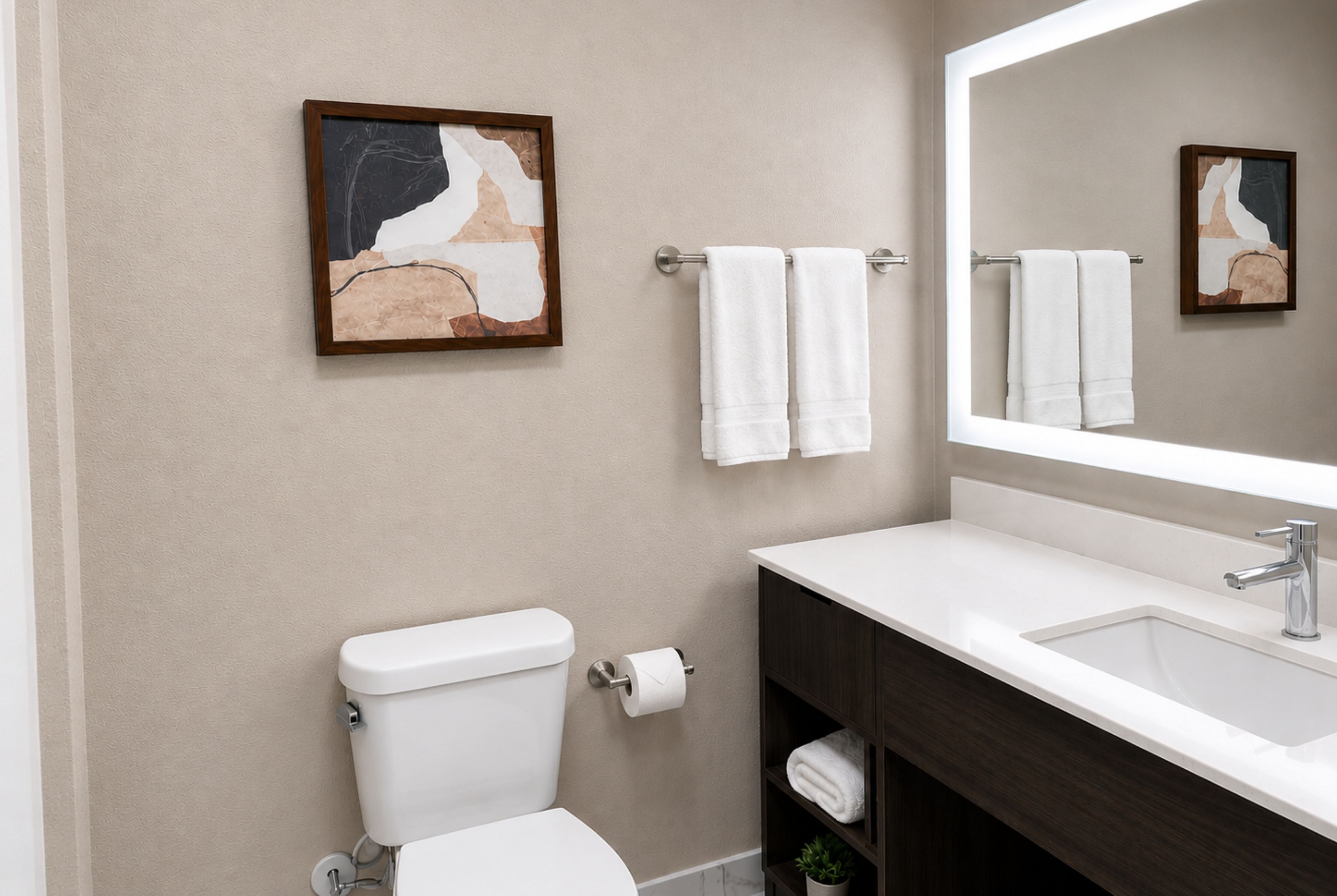 Guest room bath at the La Quinta Inn & Suites by Wyndham Tracy in Tracy, California