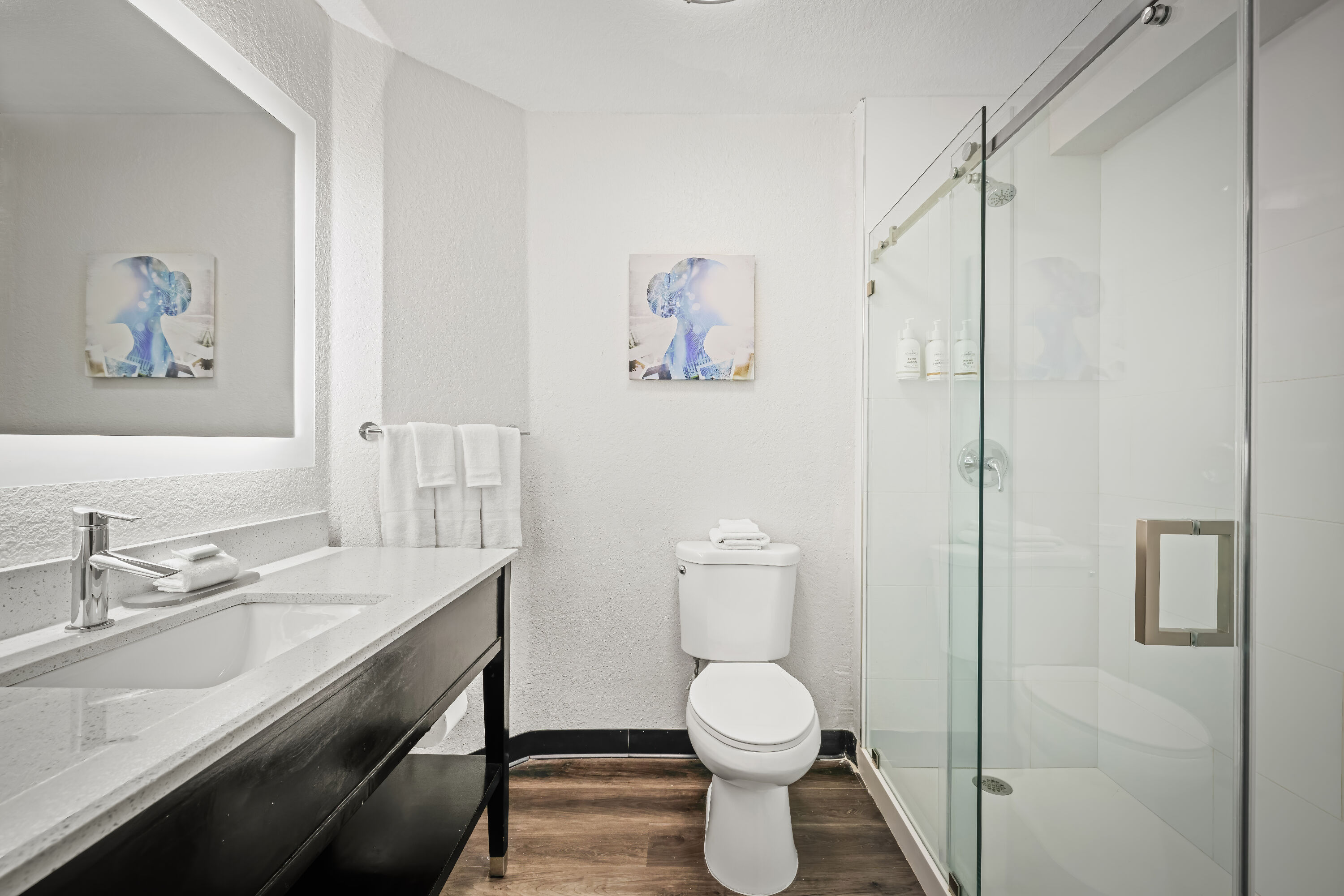 Guest room bath at the La Quinta Inn & Suites by Wyndham Miami Airport West in Miami, Florida