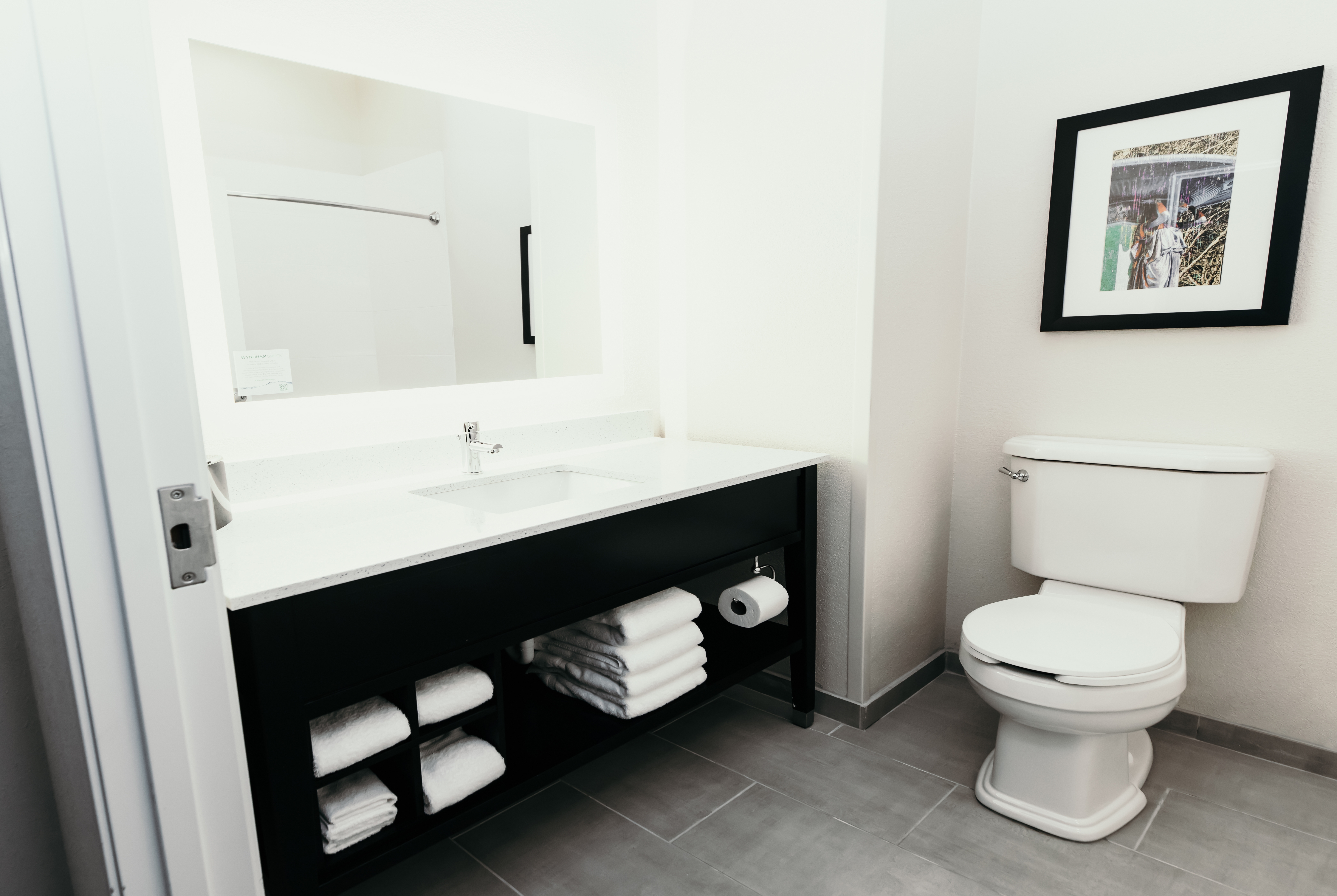 Guest room bath at the La Quinta Inn & Suites by Wyndham Ankeny IA / Des Moines IA in Ankeny, Iowa