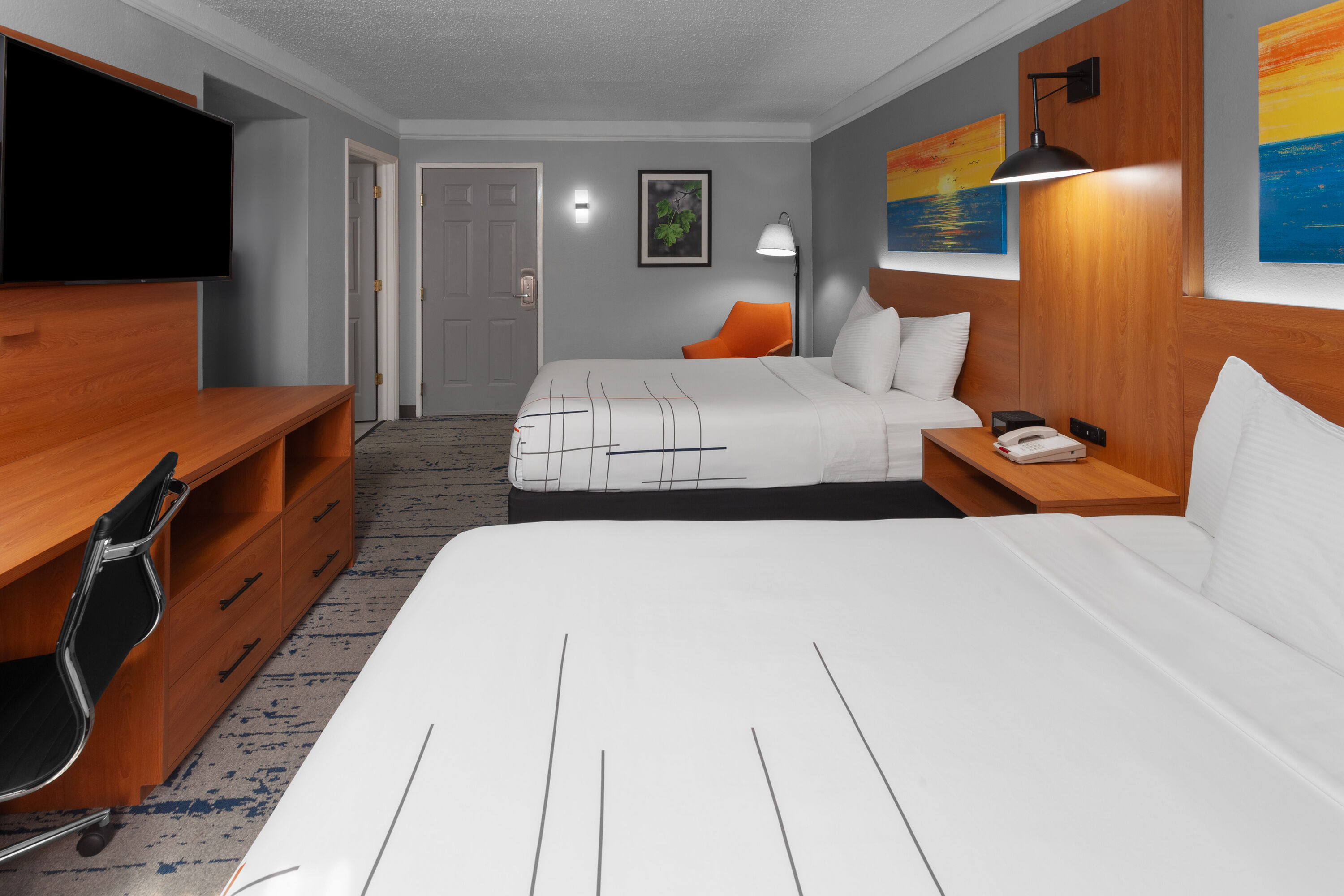 Guest room at the La Quinta Inn by Wyndham Champaign in Champaign, Illinois