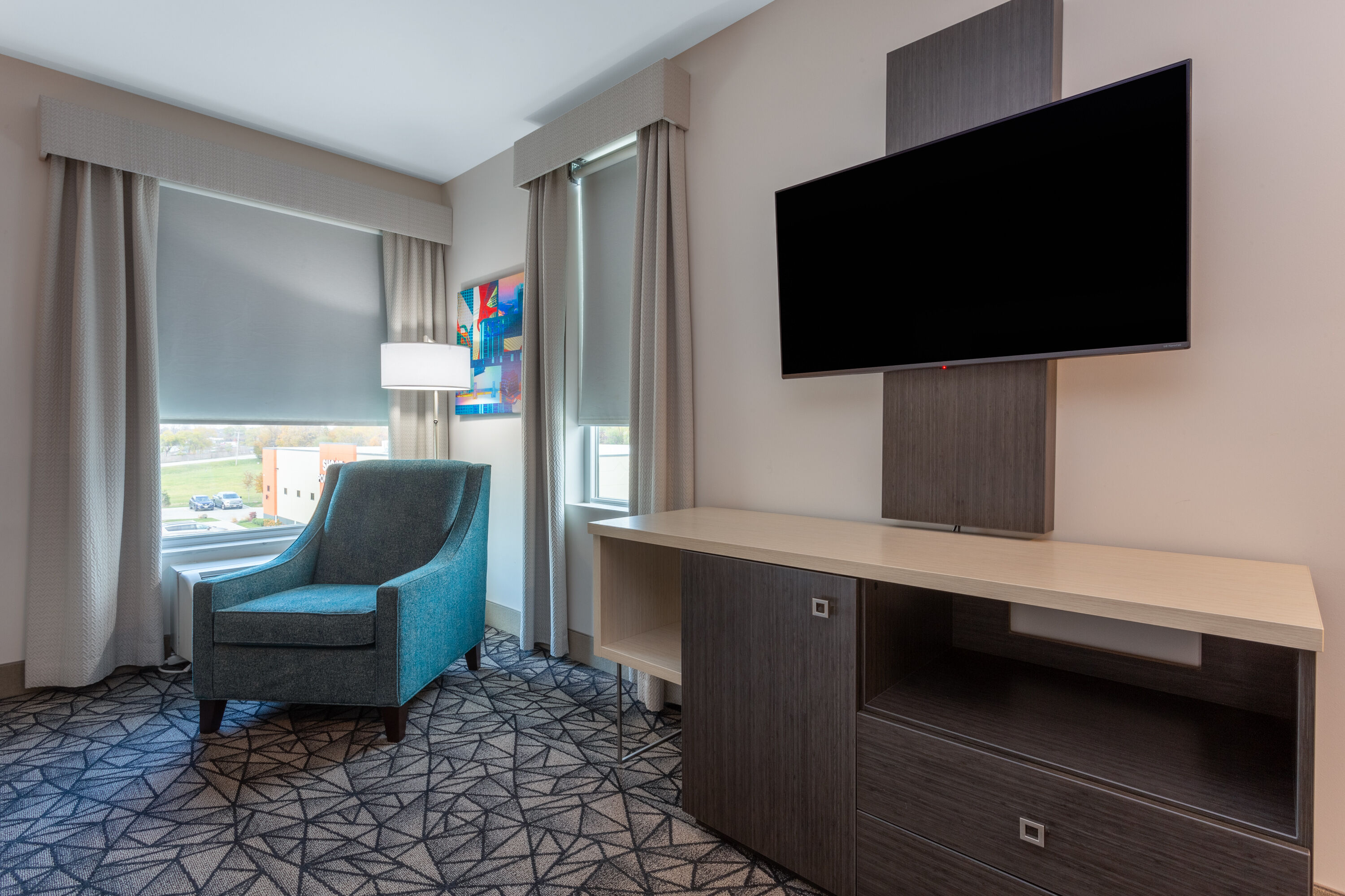 Guest room at the La Quinta Inn & Suites by Wyndham Shorewood in Shorewood, Illinois